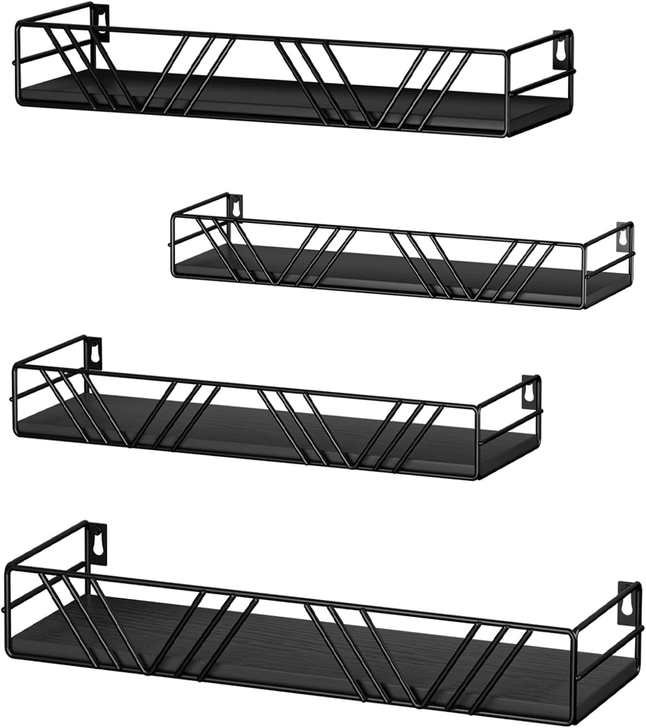Oakmere Floating Shelves for Wall Set of 4, Wall Shelf Wood Floating Shelf, 16 ounces, 68 cm x 60 cm x 15 cm, Black