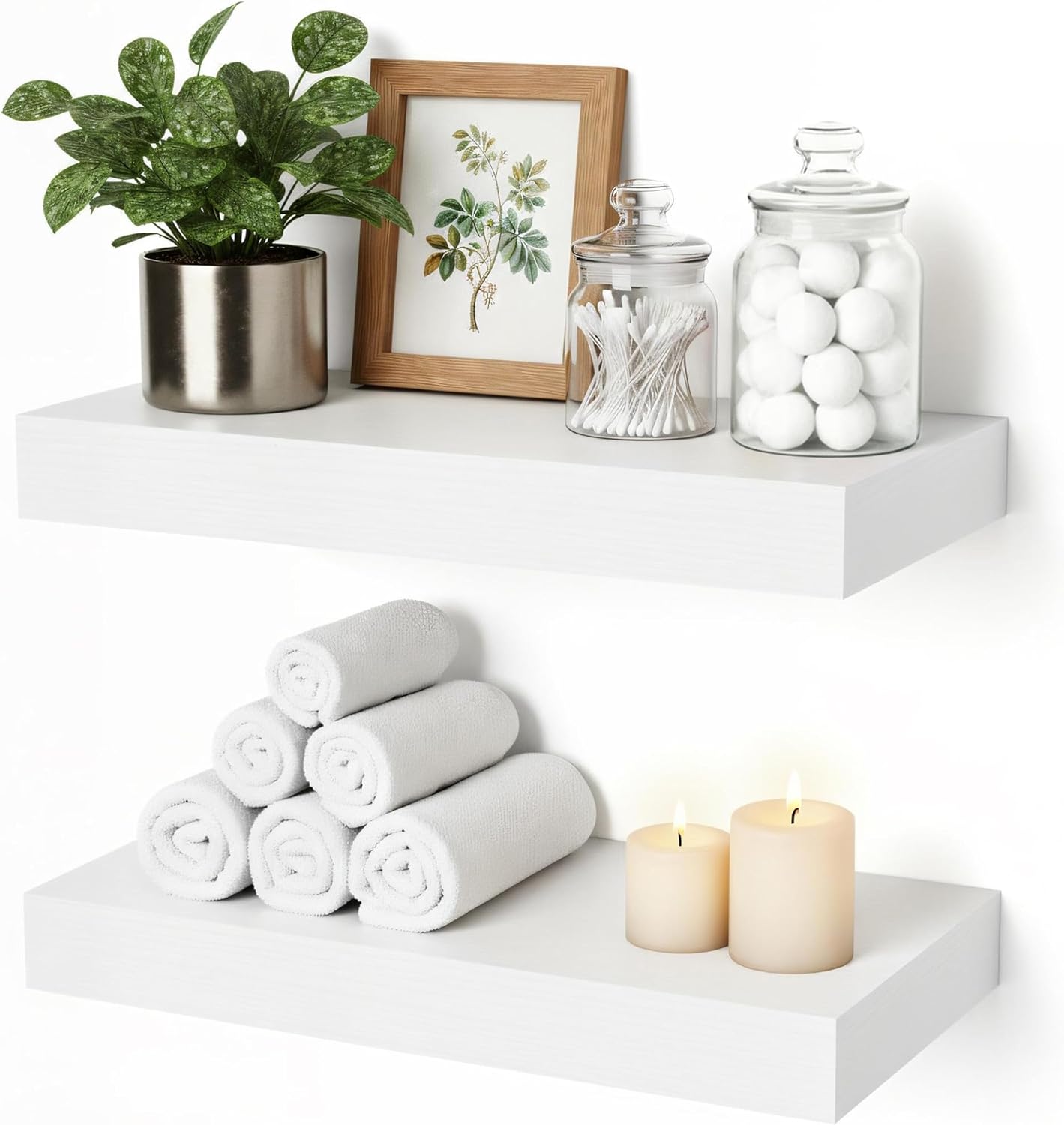 Aldernest 12 Inch Floating Shelves White Set of 2, Wall Mounted Small Shelf for Decor, 3.4 pounds