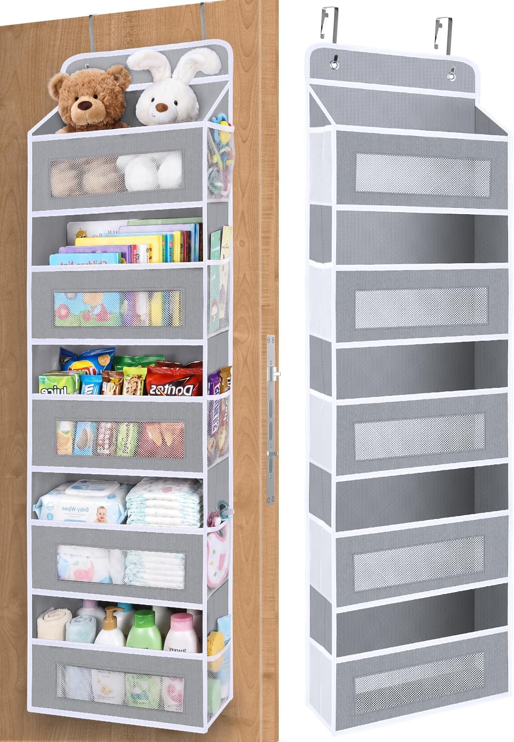 Tanglewick Over The Door Organizer Storage, 10 side Pockets, 5 Shelf Hanging Storage, Grey