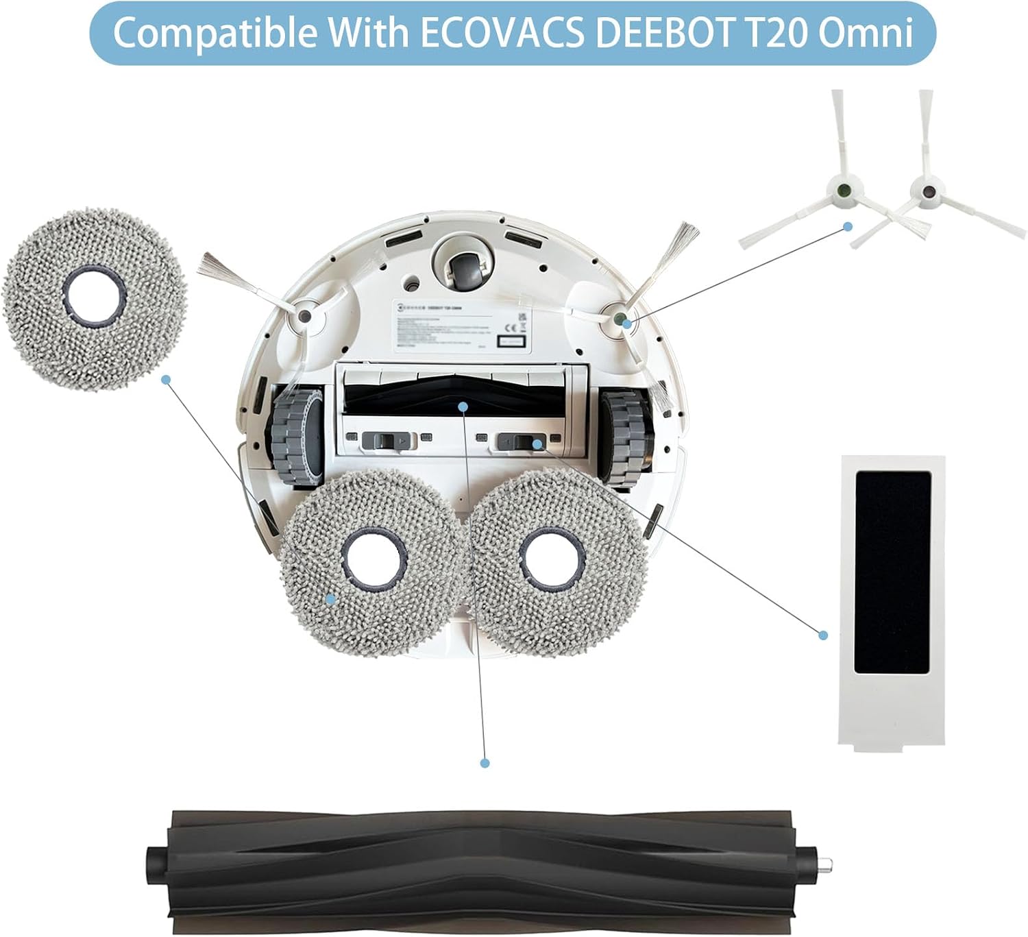 Ashenby 24 Pack Replacement Parts for ECOVACS Deebot T20 Omni / T20 Max / T20 Pro Robot Vacuum, Includes Main brushes, HEPA filter, Mop pad