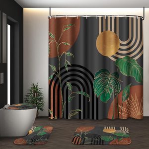 Aldernest Bathroom Sets with Shower Curtain and Rugs, Set of 4, Boho Retro, 1.4 pounds, 72"W x 72"L (Pack of 4), Grey