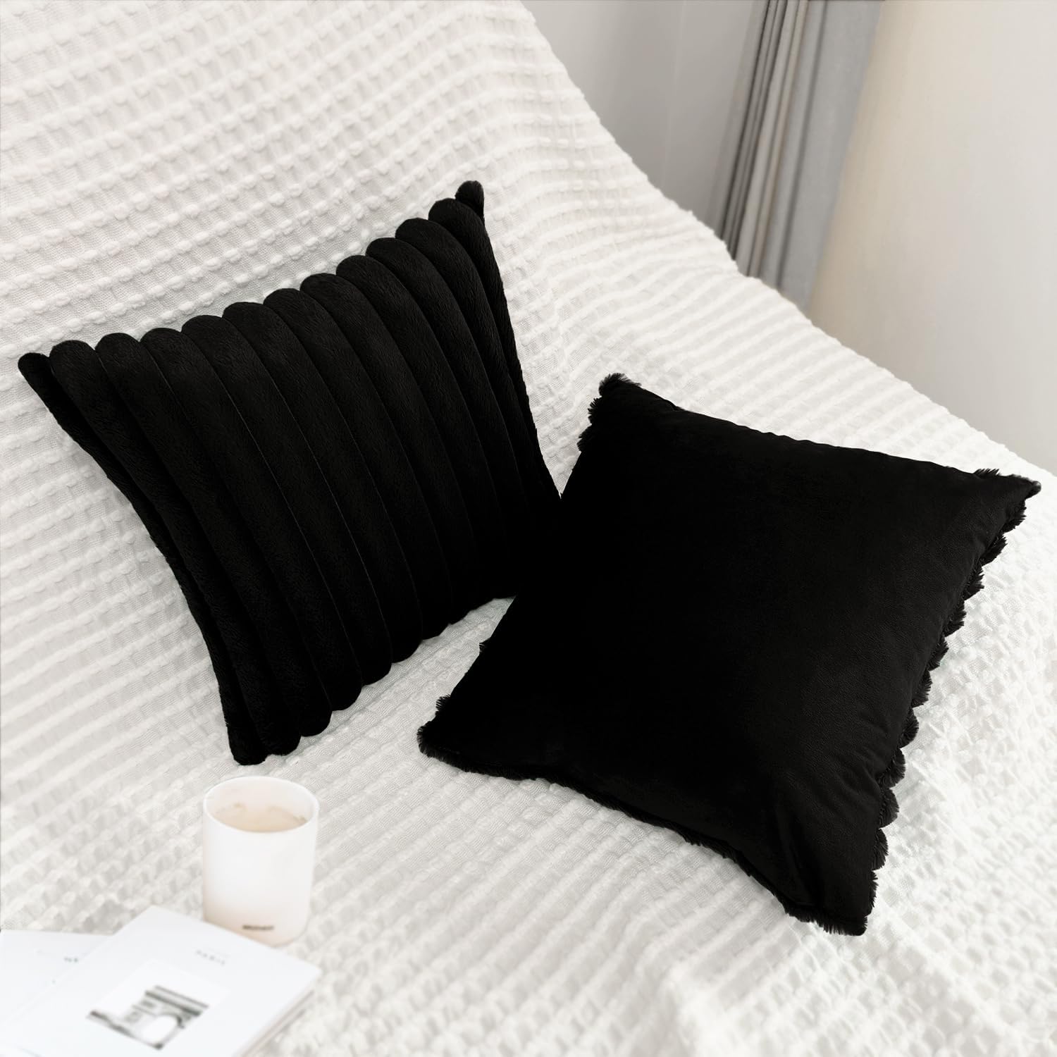Aldernest 2 Pack 26x26 Pillow Cover Velvet Pillow Covers, Black