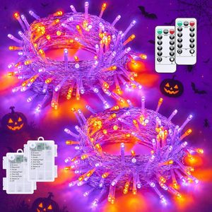 Tanglewick Battery Operated Halloween Lights, Orange and Purple, 33 Feet
