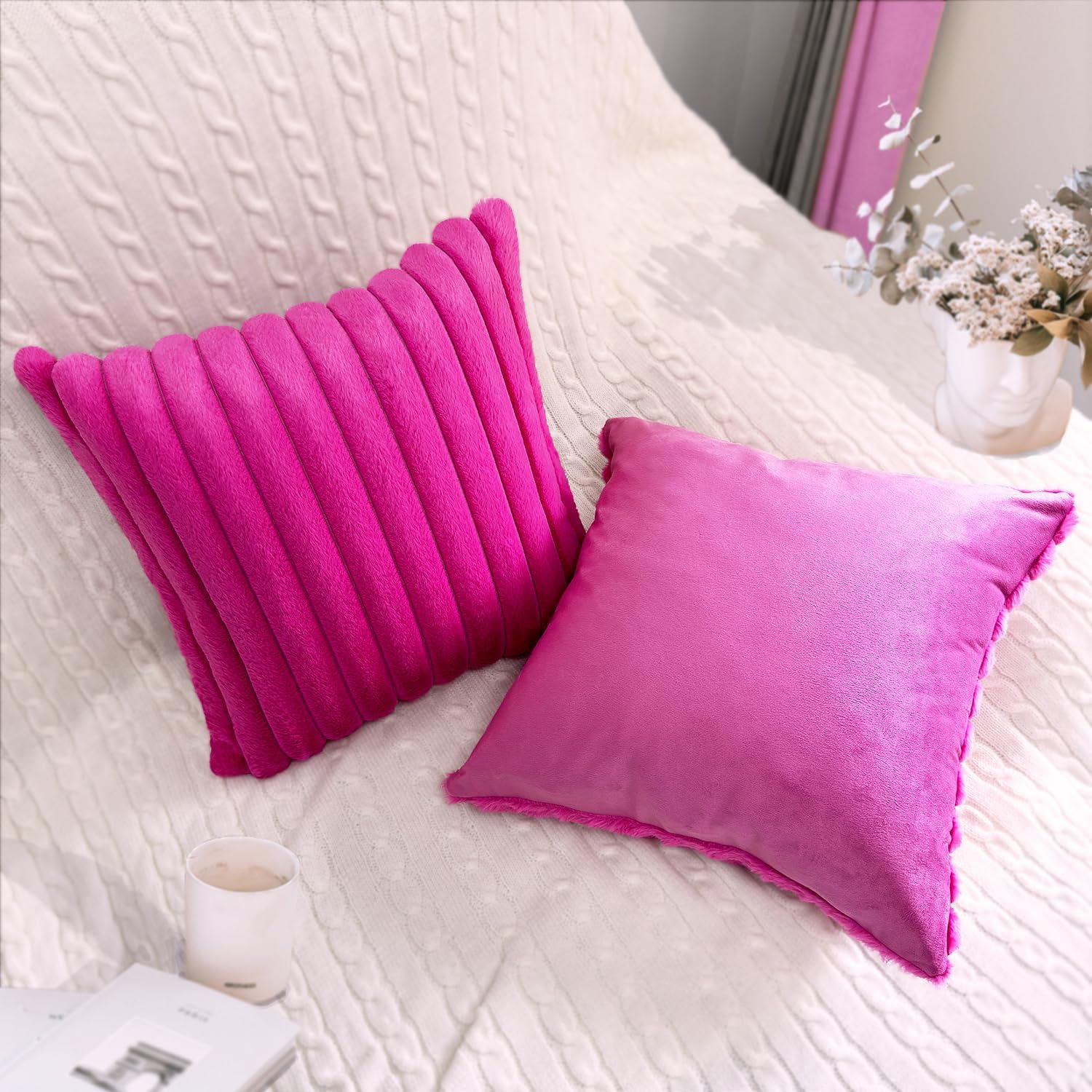 Aldernest 2 Pack 26x26 Pillow Cover Velvet Pillow Covers, Hot Pink