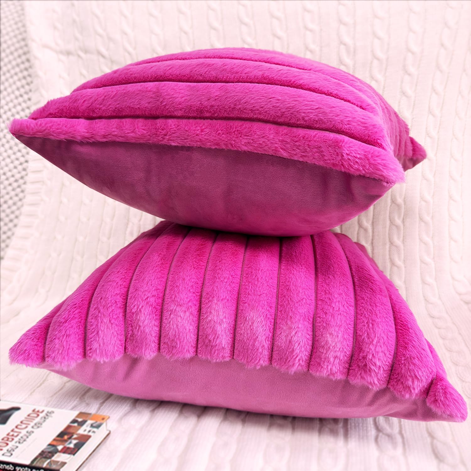 Aldernest 2 Pack 26x26 Pillow Cover Velvet Pillow Covers, Hot Pink