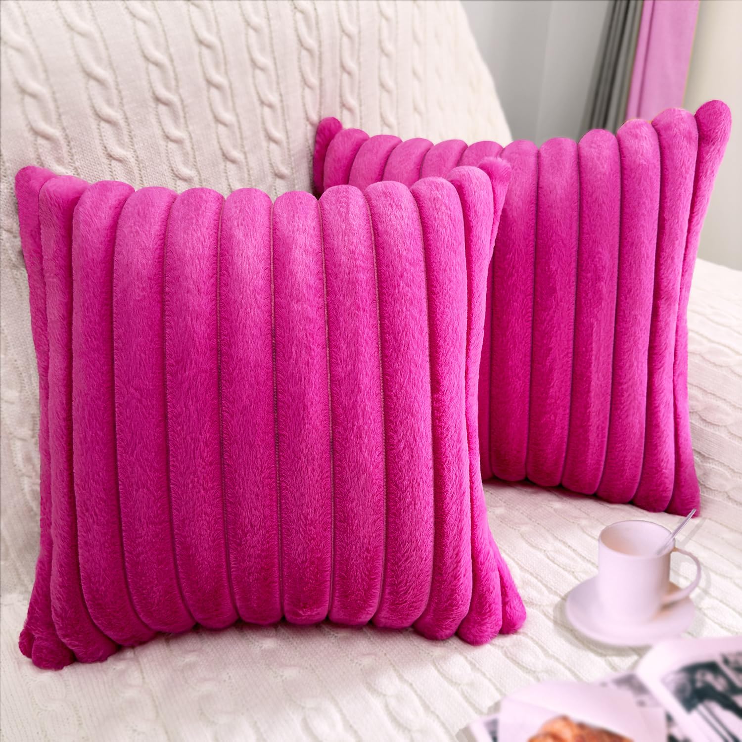 Aldernest 2 Pack 26x26 Pillow Cover Velvet Pillow Covers, Hot Pink