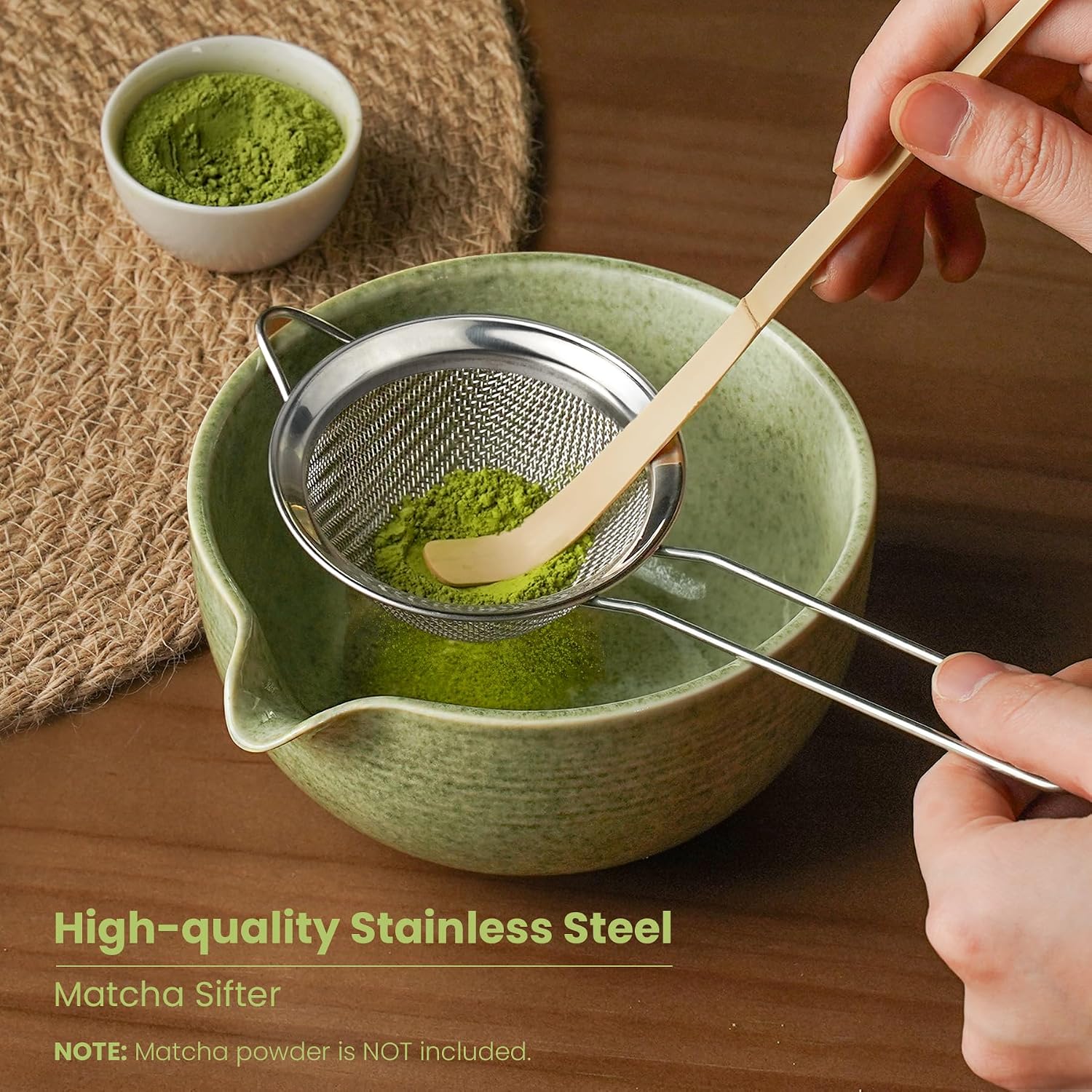Aldernest Matcha Whisk Set, Ceramic Bowl Matcha Kit & Handcrafted Bamboo Chasen, Mottled Green, 5 Count