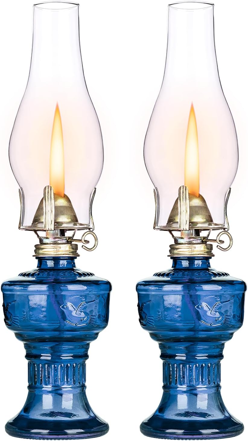 Aldernest 2 Pcs Chamber Oil Lamps for Indoor Vintage Kerosene Lamp Rustic Hurricane Kerosene Lantern with Adjustable Fire Wick Lighting Oil Lantern
