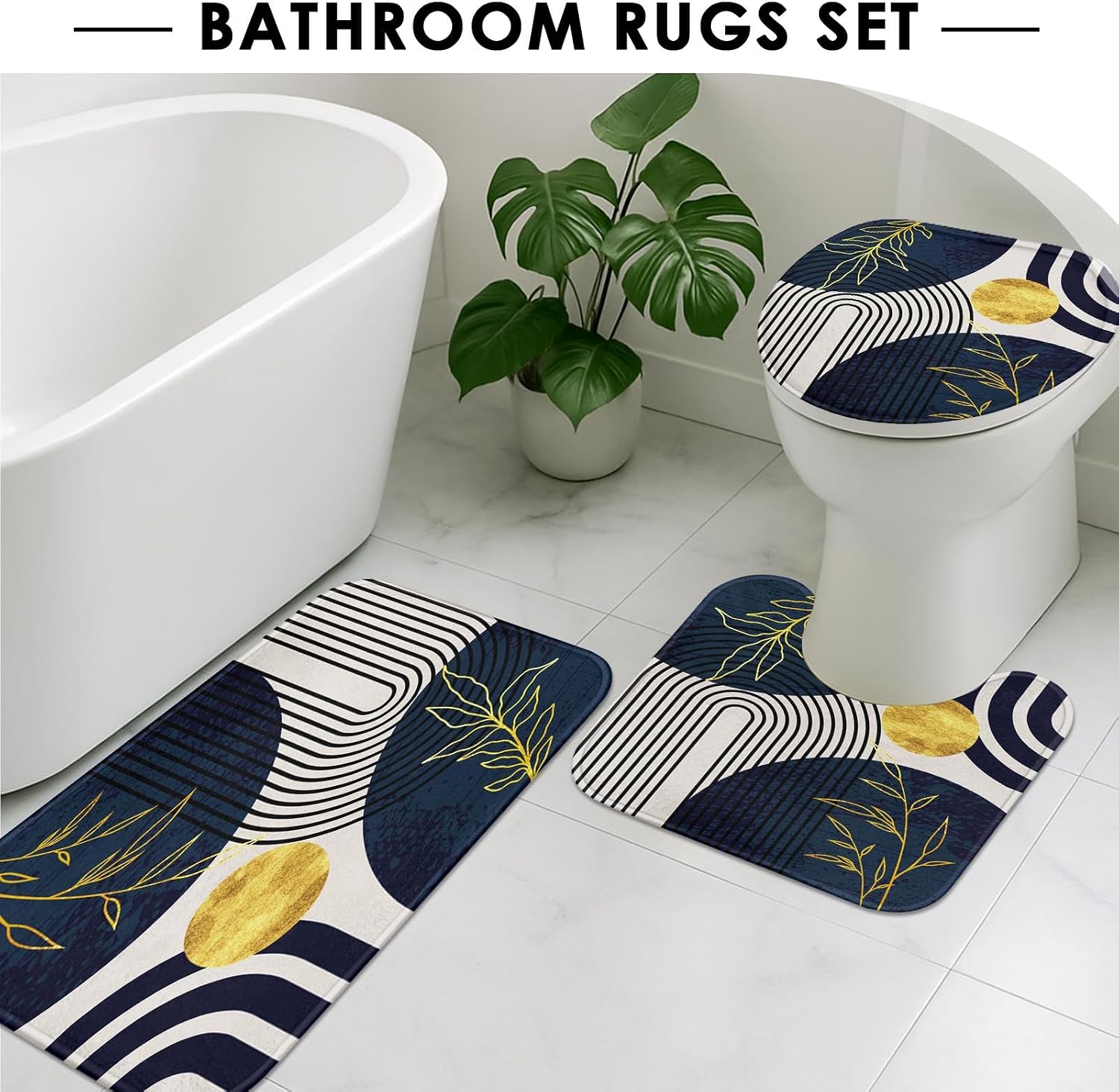Aldernest Bathroom Sets with Shower Curtain and Rugs Boho Set of 4 Geometric, 1.4 pounds, 72"W x 72"L (Pack of 4), Vintage Blue