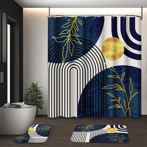 Aldernest Bathroom Sets with Shower Curtain and Rugs Boho Set of 4 Geometric, 1.4 pounds, 72"W x 72"L (Pack of 4), Vintage Blue