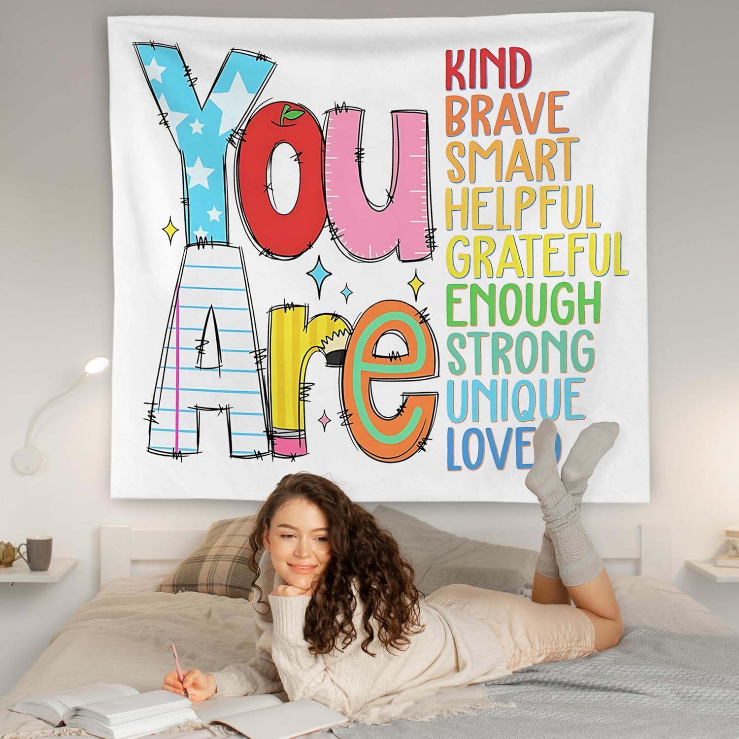 Aldernest Positive Affirmations for Kids Tapestry Wall Hanging, 0.29 kg, 50"L x 60"W