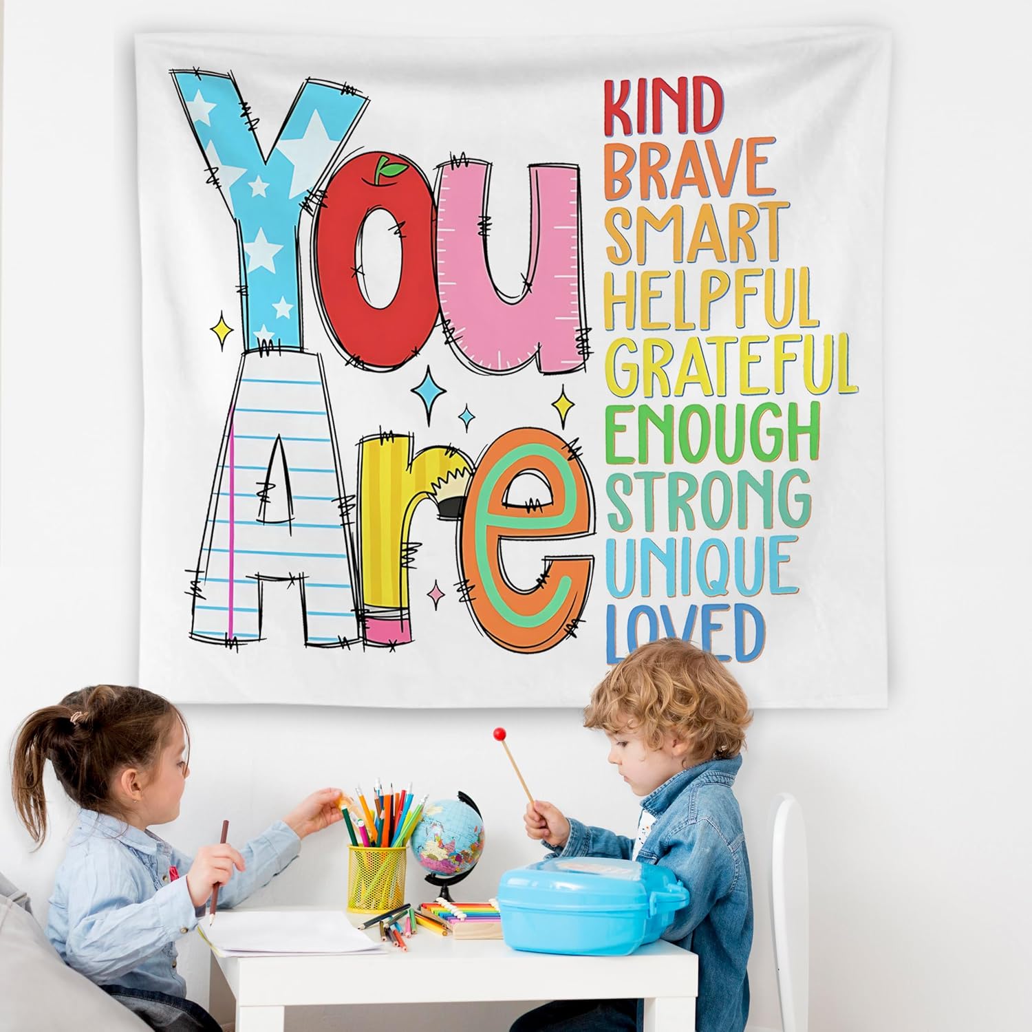 Aldernest Positive Affirmations for Kids Tapestry Wall Hanging, 0.29 kg, 50"L x 60"W