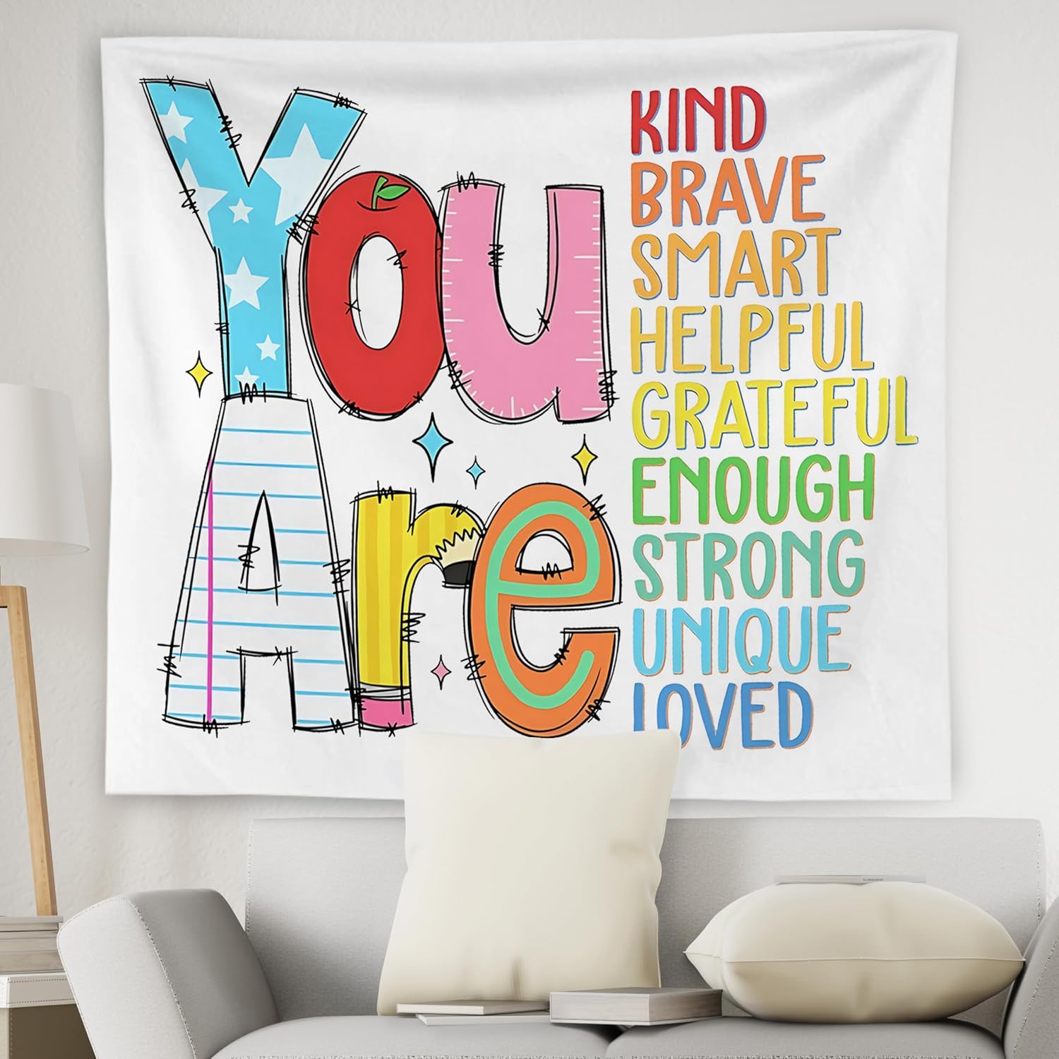 Aldernest Positive Affirmations for Kids Tapestry Wall Hanging, 0.29 kg, 50"L x 60"W