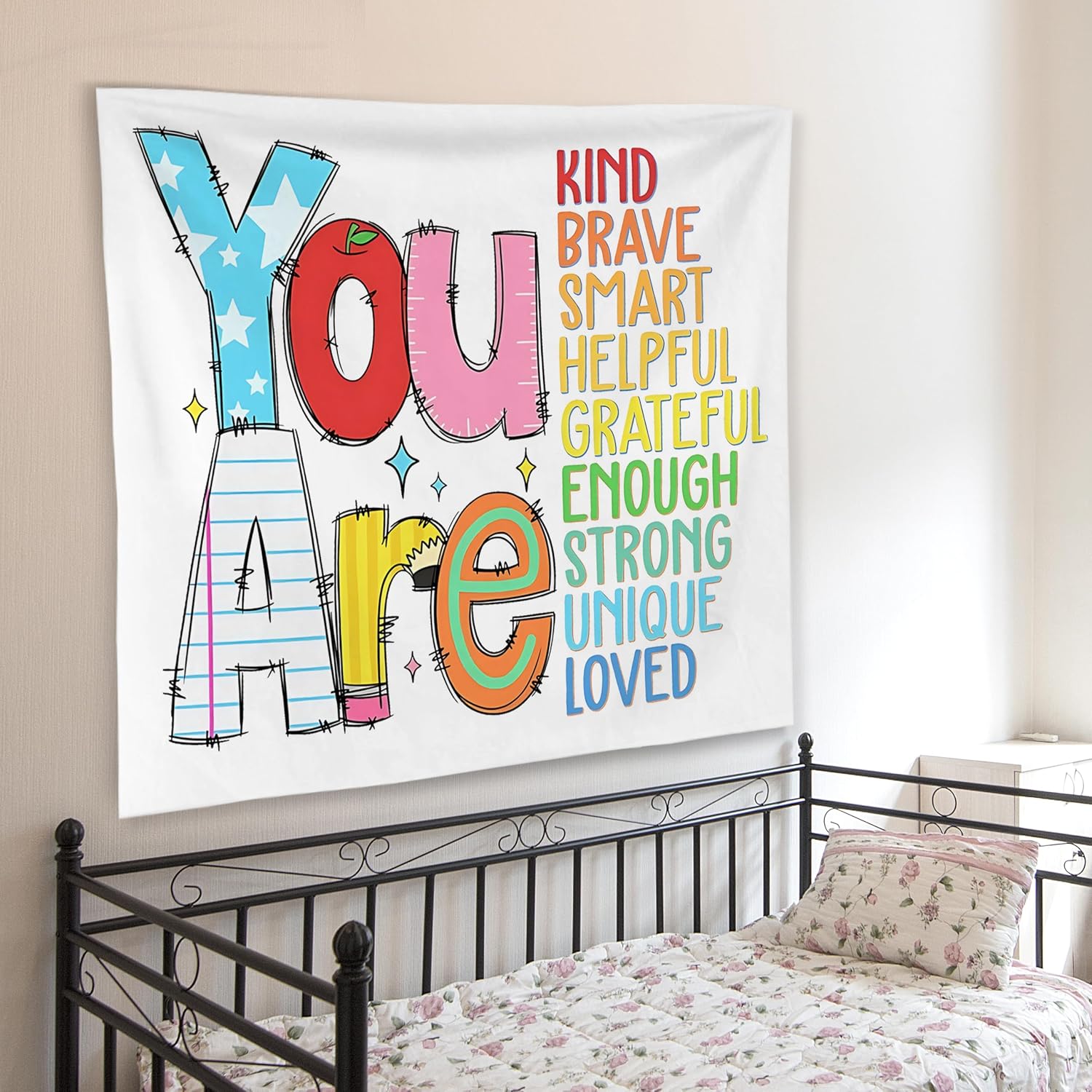 Aldernest Positive Affirmations for Kids Tapestry Wall Hanging, 0.29 kg, 50"L x 60"W