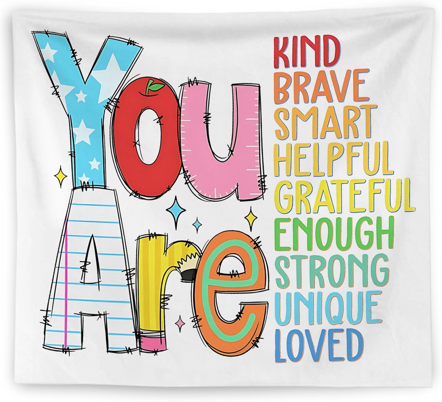 Aldernest Positive Affirmations for Kids Tapestry Wall Hanging, 0.29 kg, 50"L x 60"W