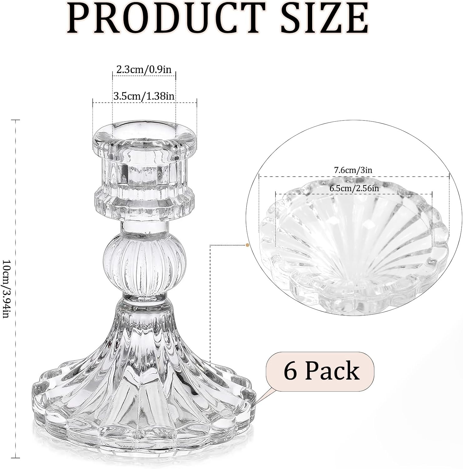 Tanglewick 6 Pack Glass Taper Candlestick Holders, Clear Candlestick Holders, 1.52 kg, Clear Stripe