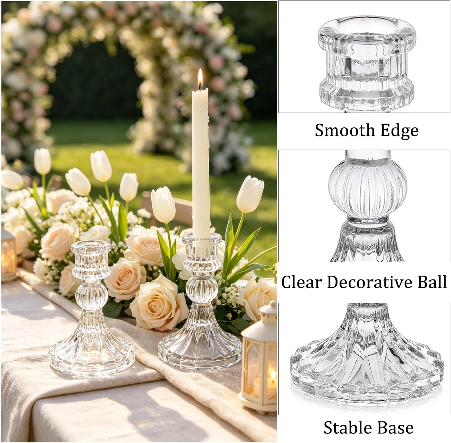 Tanglewick 6 Pack Glass Taper Candlestick Holders, Clear Candlestick Holders, 1.52 kg, Clear Stripe