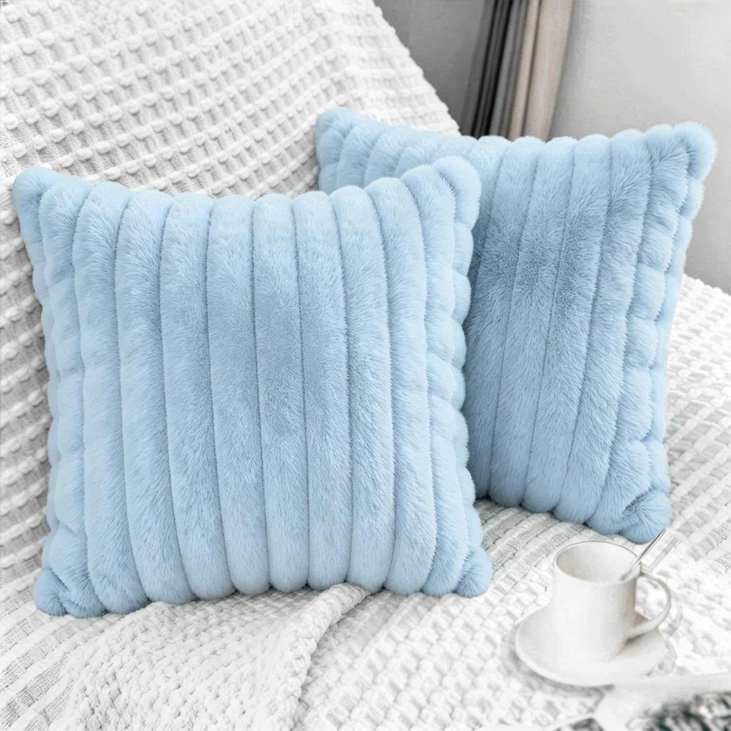 Aldernest 2 Pack 24x24 Pillow Cover Velvet Pillow Covers, Light Blue