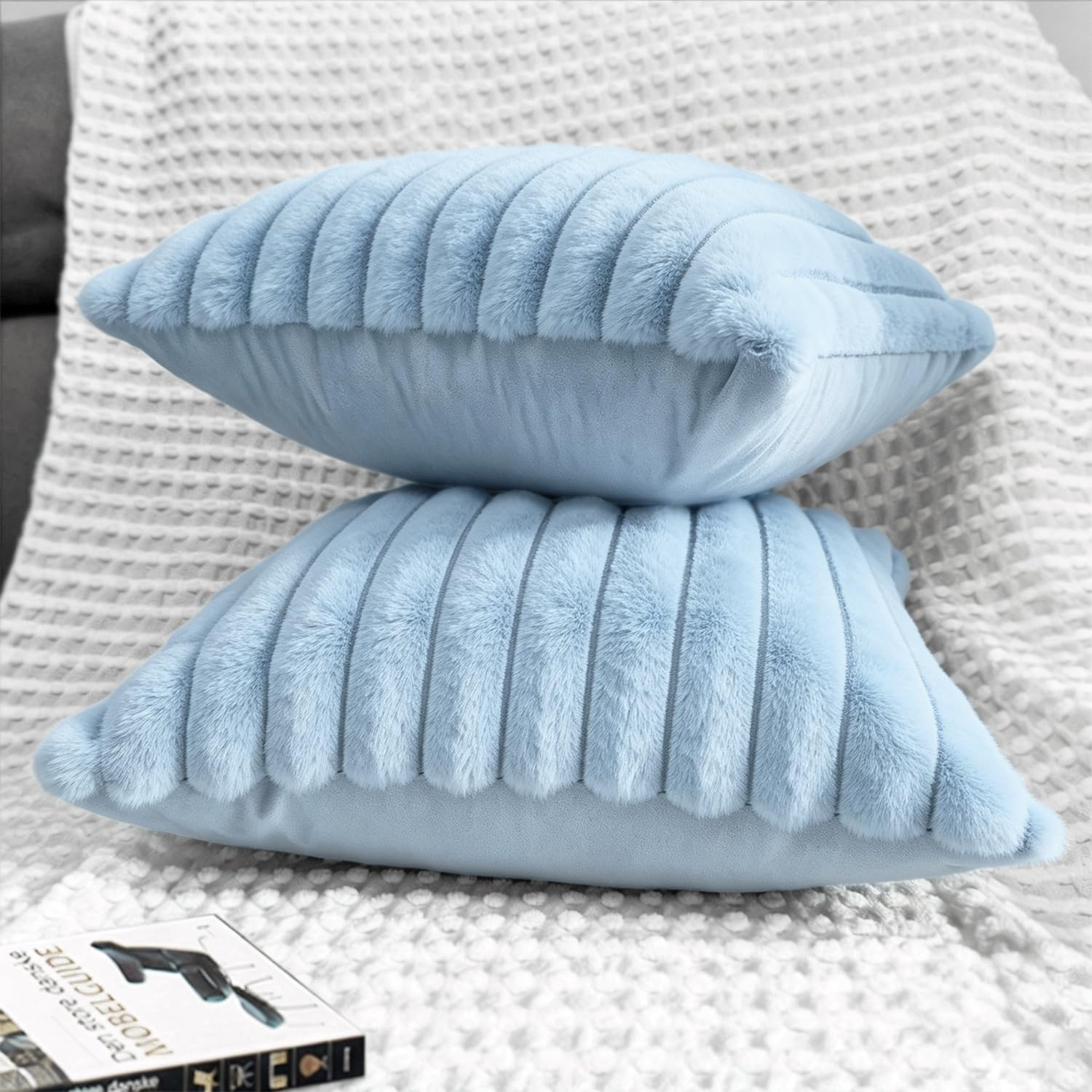 Aldernest 2 Pack 24x24 Pillow Cover Velvet Pillow Covers, Light Blue