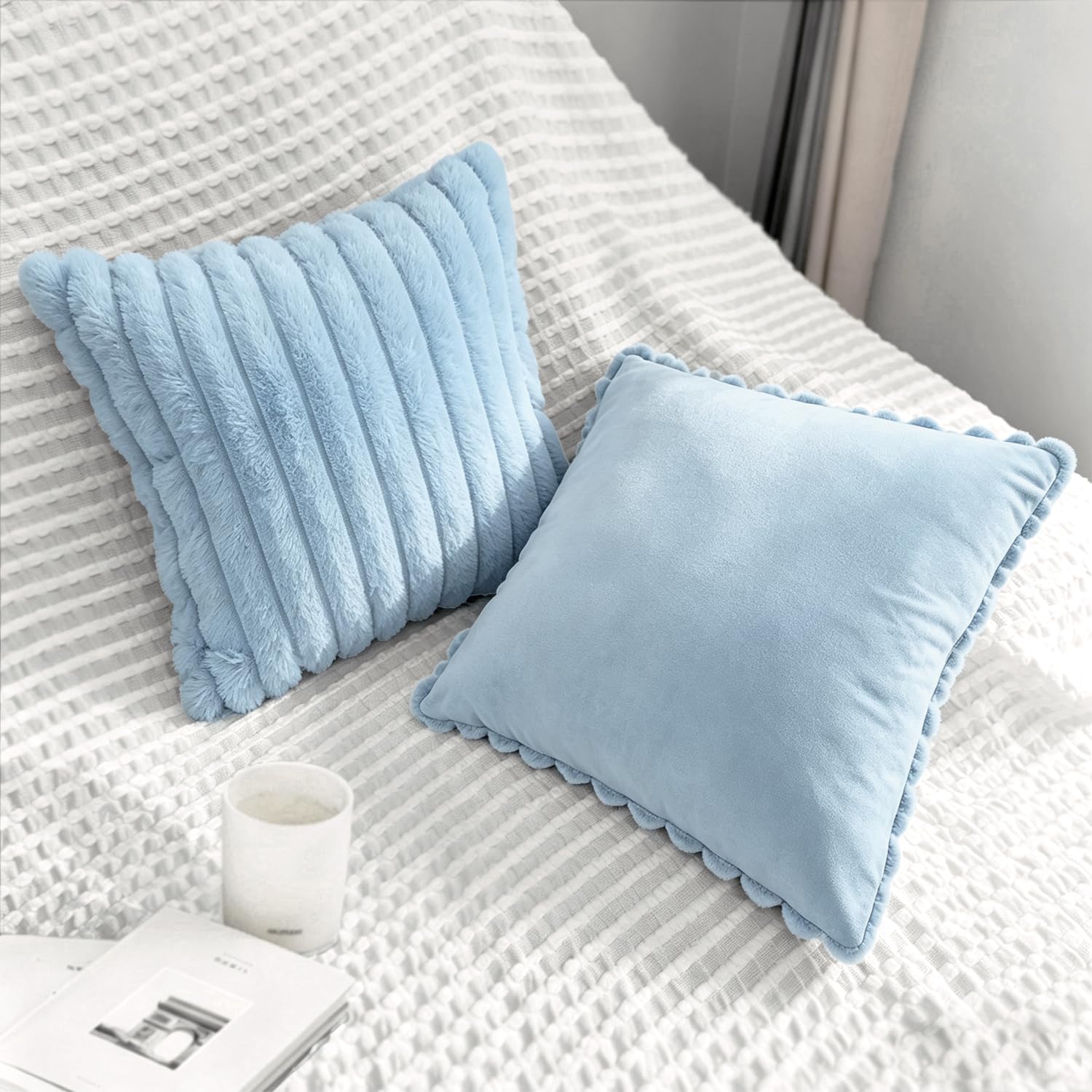 Aldernest 2 Pack 24x24 Pillow Cover Velvet Pillow Covers, Light Blue