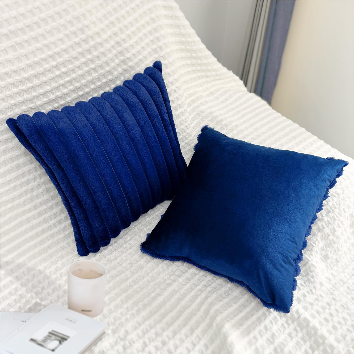Aldernest 2 Pack 24x24 Pillow Cover Velvet Pillow Covers, Navy Blue