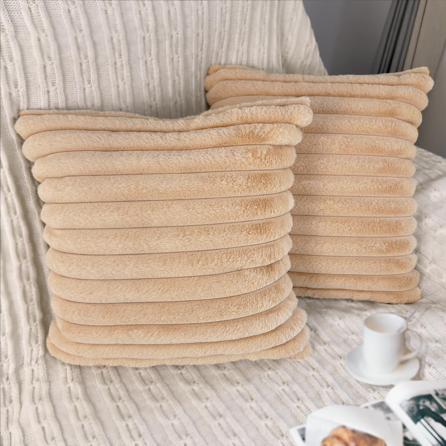 Aldernest 2 Pack 24x24 Pillow Cover Velvet Pillow Covers, Khaki
