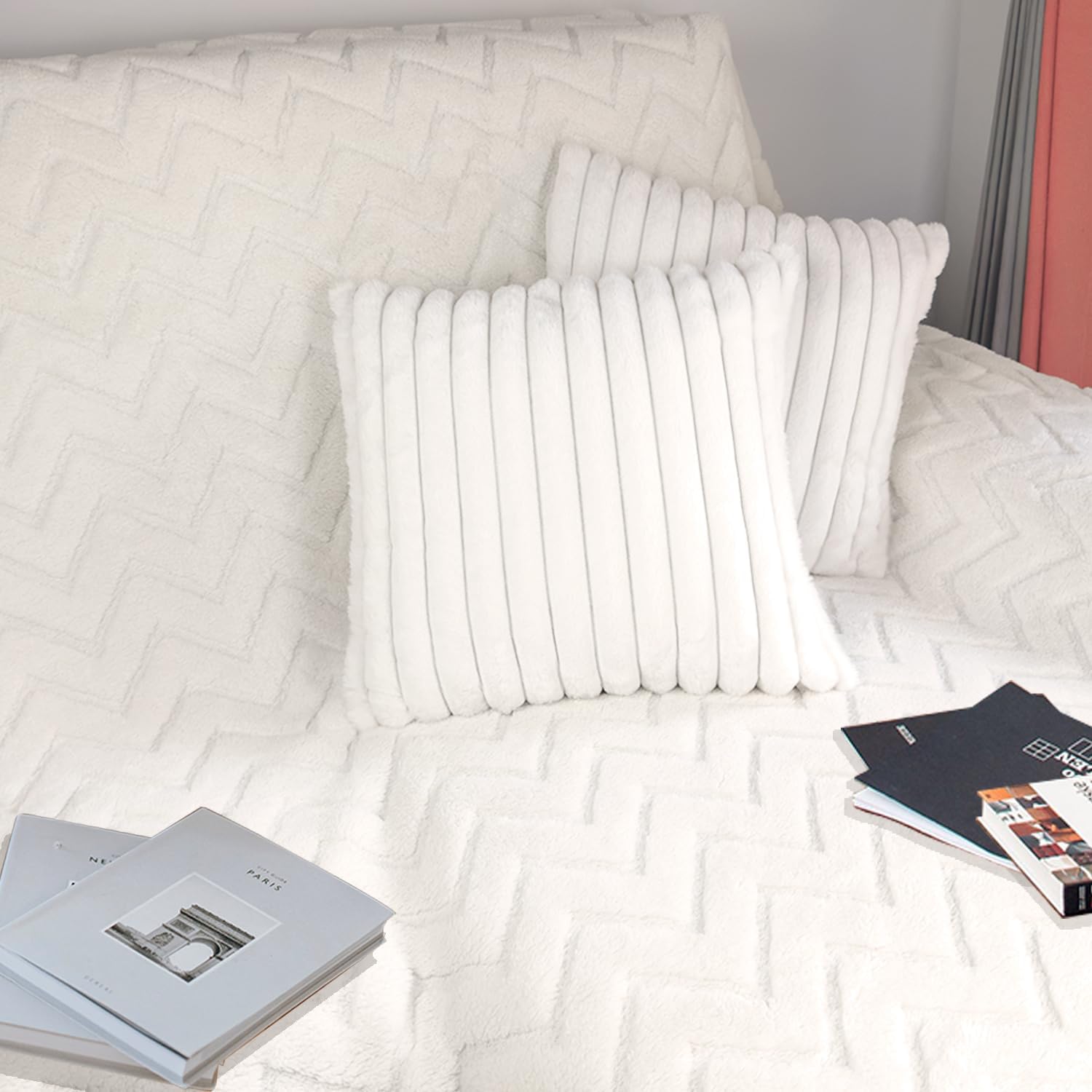 Aldernest 2 Pack 22x22 Pillow Cover Velvet Pillow Covers, White