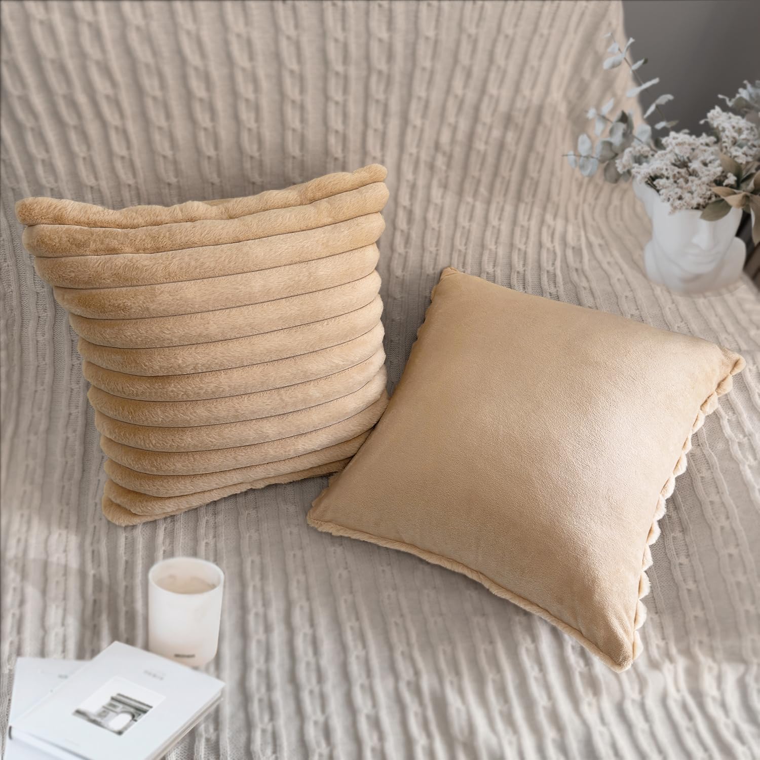 Aldernest 2 Pack 22x22 Pillow Cover Velvet Pillow Covers, Khaki