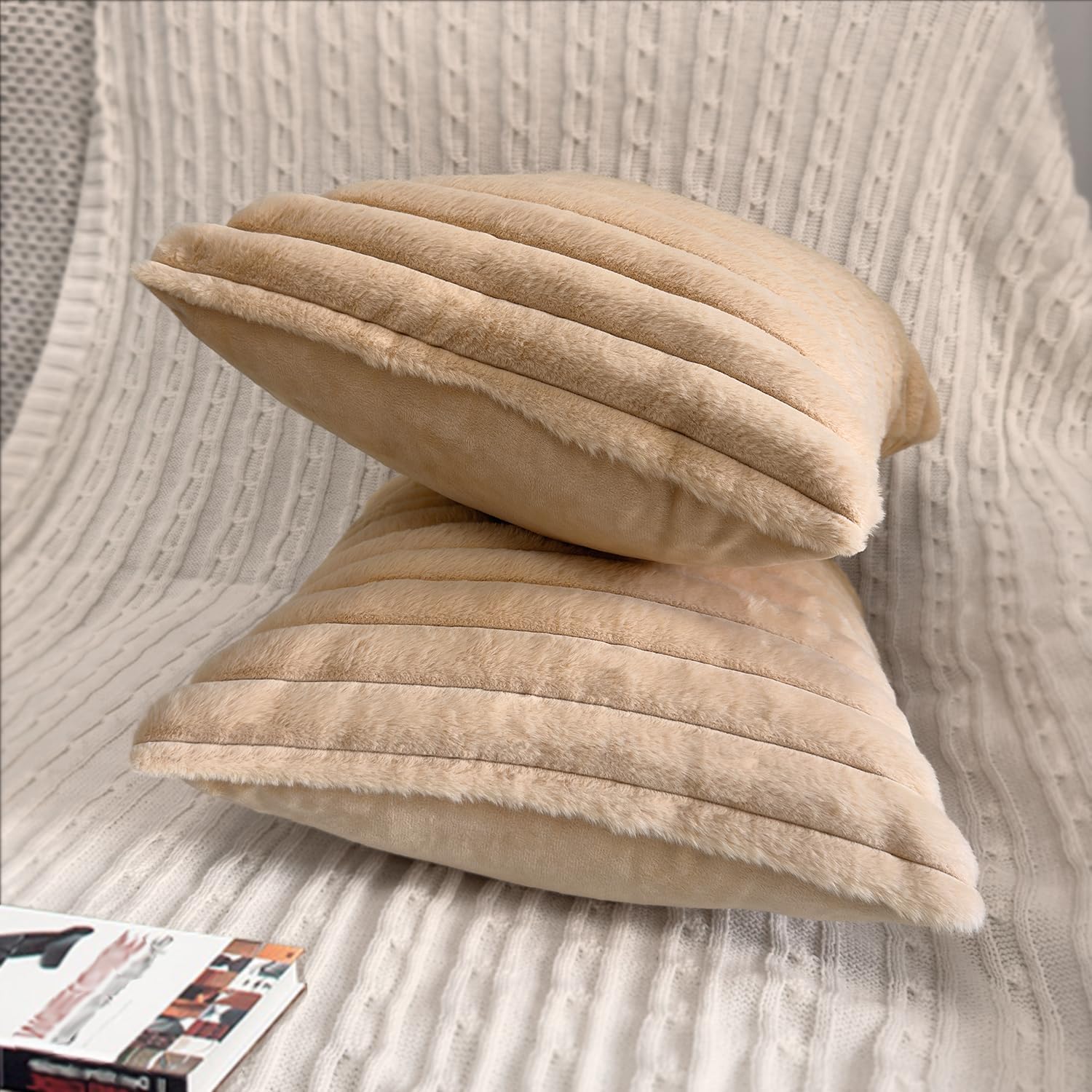 Aldernest 2 Pack 22x22 Pillow Cover Velvet Pillow Covers, Khaki