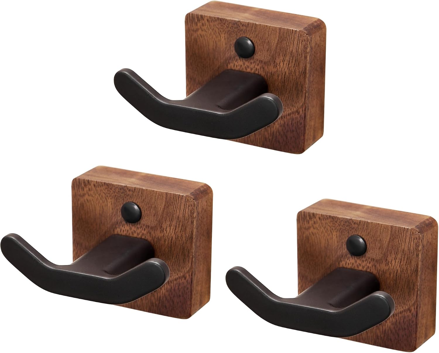 Barleyfield 3 Pack Matte Black Wall Coat Hook Rack, Black Walnut