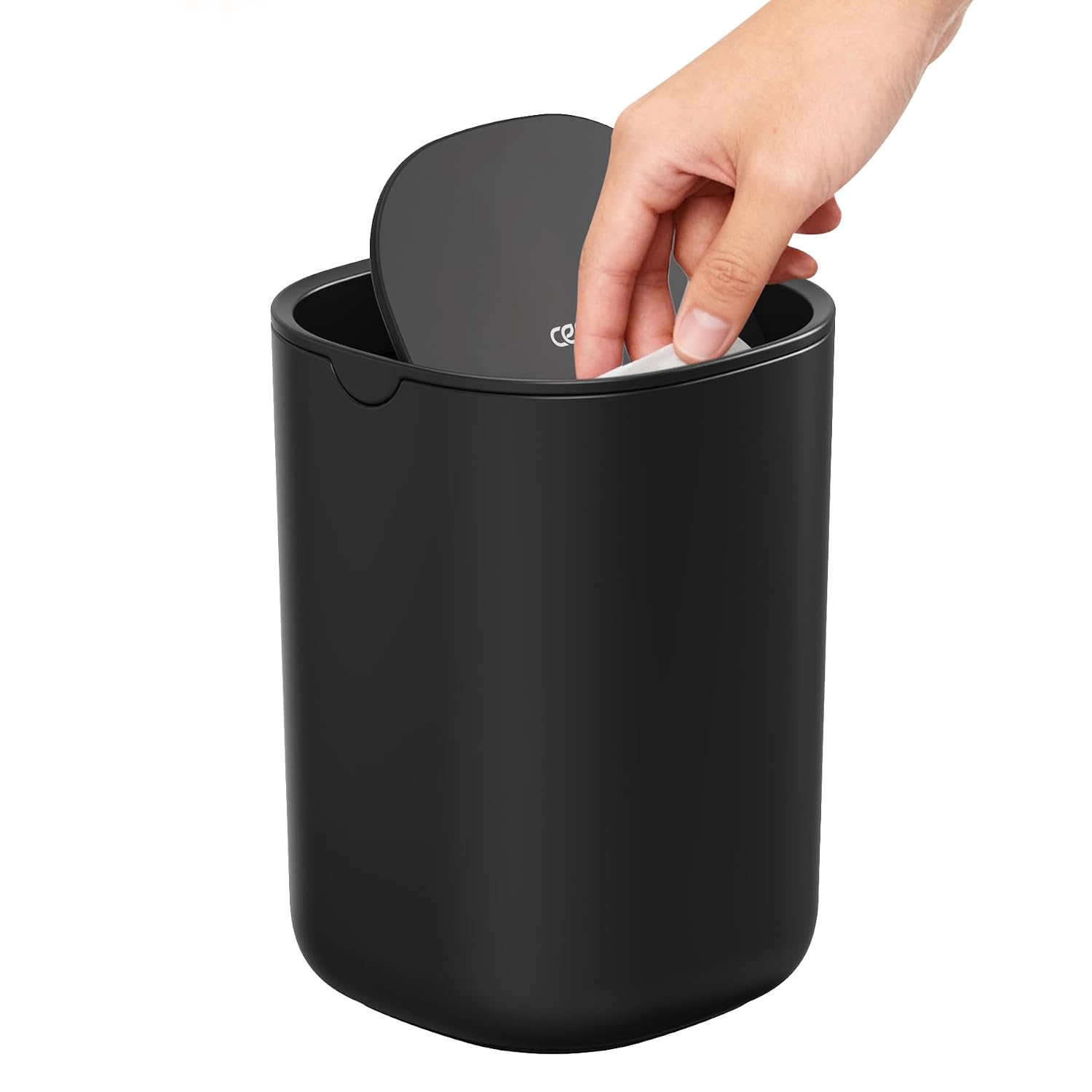 Aldernest Mini Desktop Trash Can with Swing Lid, 0.4 Gal Desk Trash Can, Black, 0.44 kg