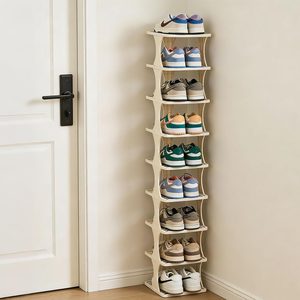 Aldernest Vertical Shoe Rack 9 Tier, Narrow Free Standing Shoe Organizer, 3.3 pounds, White