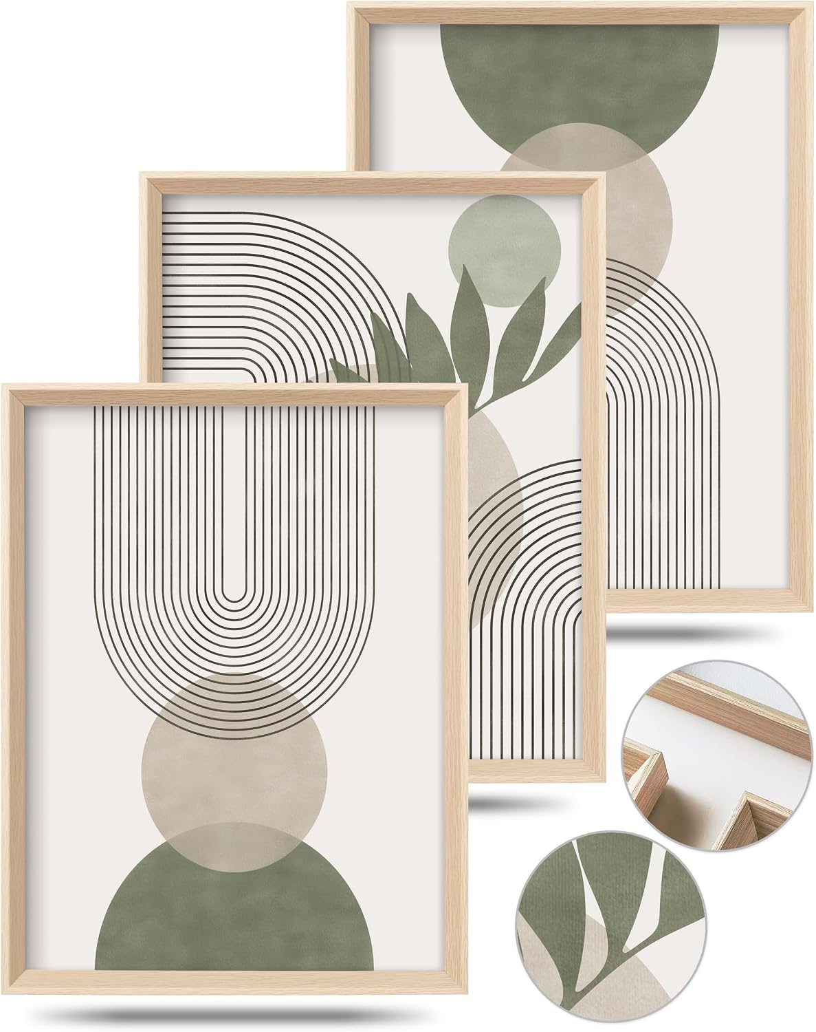 Ashenby Boho Sage Green Framed Wall Art, Abstract Canvas Prints, 3.9 pounds, 16"L x 12"W, Framed Boho Green
