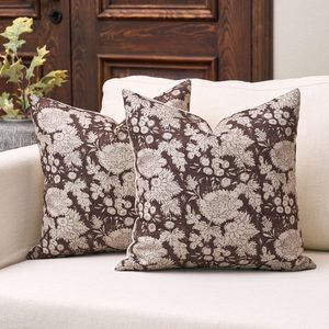 Aldernest Floral Pillow Covers 18x18 Set of 2, Dark Brown