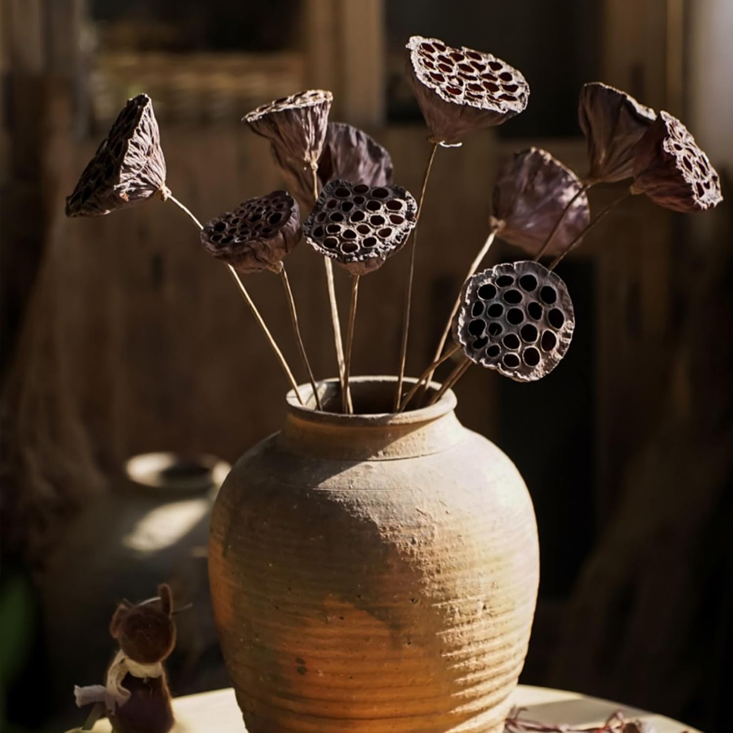 VelloHome Dried Lotus Pods 5 Pcs 20" Natural Brown with Stems for Vase Decor, 0.12 kg