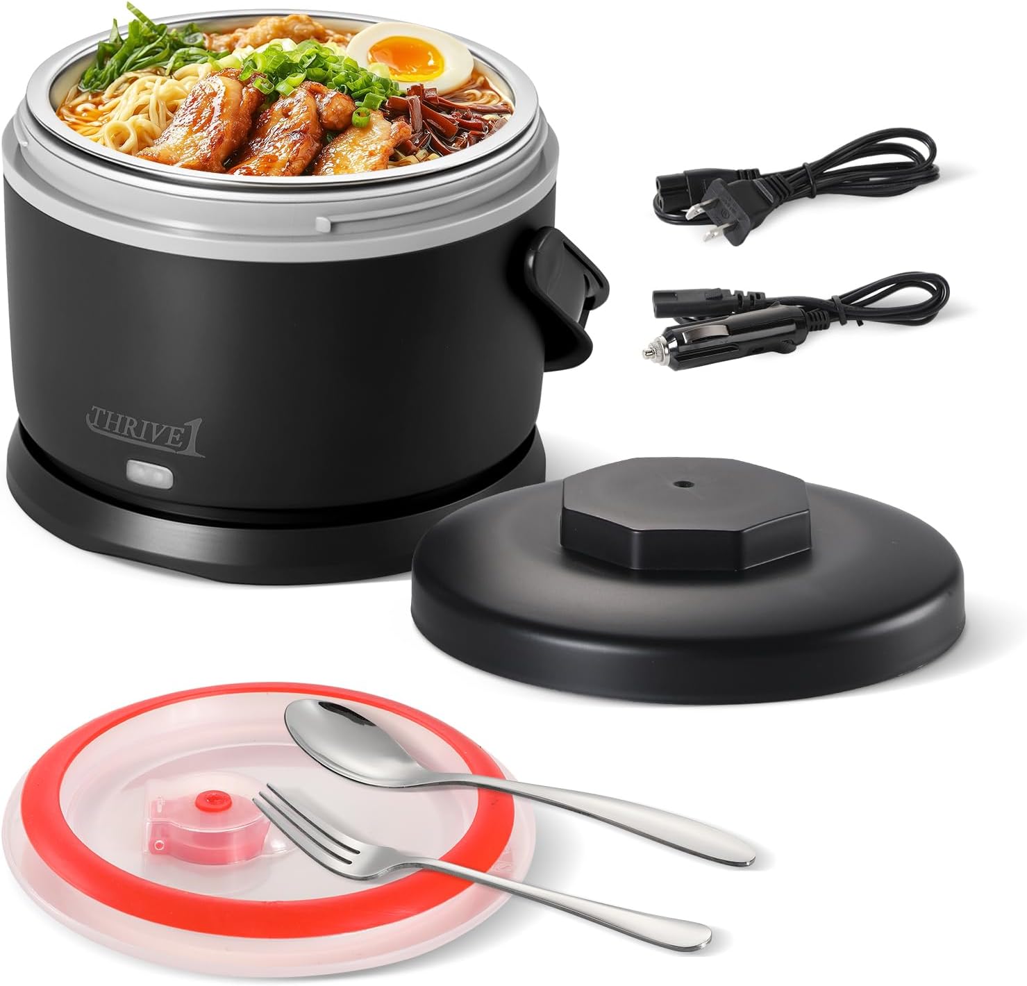 Aldernest Electric Lunch Box for Adults 40 oz Portable Food Warmer 12V/24V/110V/220V Heated Lunch Box for Work, Office, Car, Travel, Home Use, Black