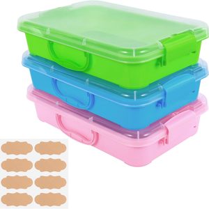 Ashenby 3 Pcs Plastic Sensory Bins-Portable Sandbox Container with Handle & Clear Lid-Stackable Play Tray for Kids Storage Sand,Toys &