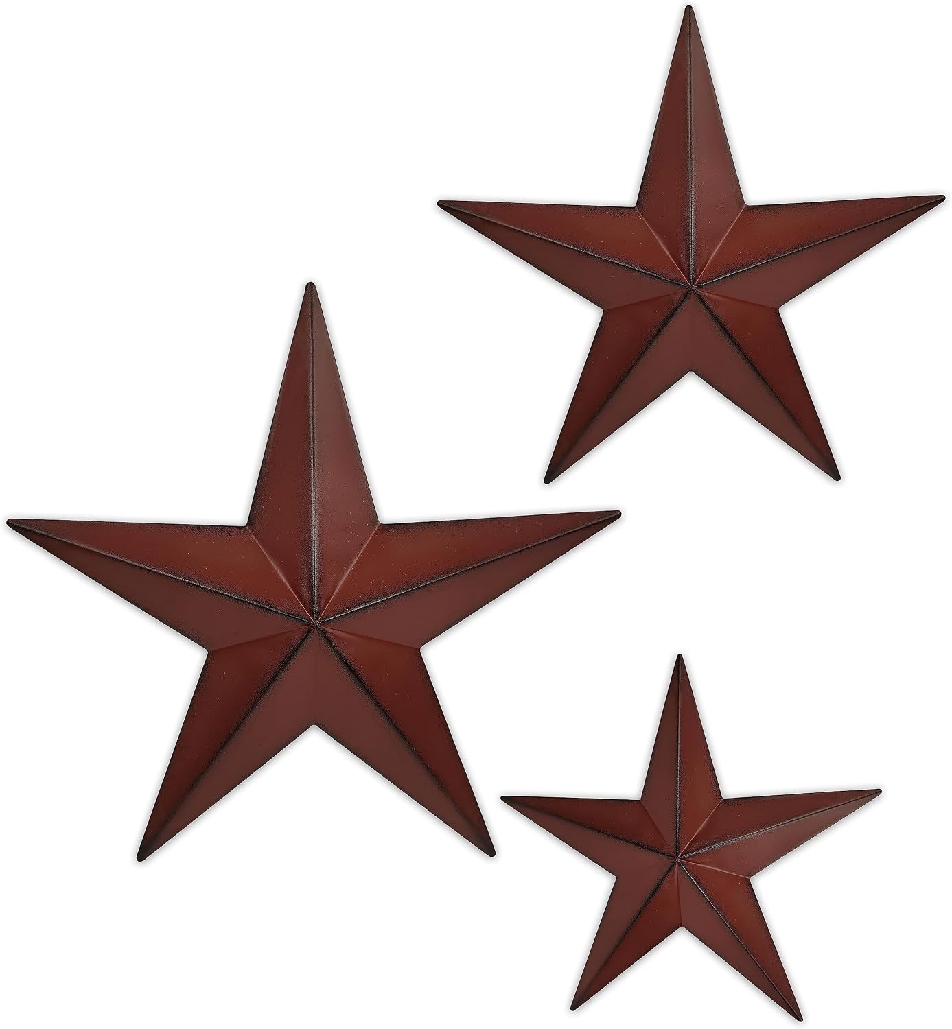 NestoraHome 6" 9" 12" (3pieces Red Black Barn Star Texas Stars Art-Metal Stars for Outside Rustic Vintage Western Wall Decor Country Home Farmhouse