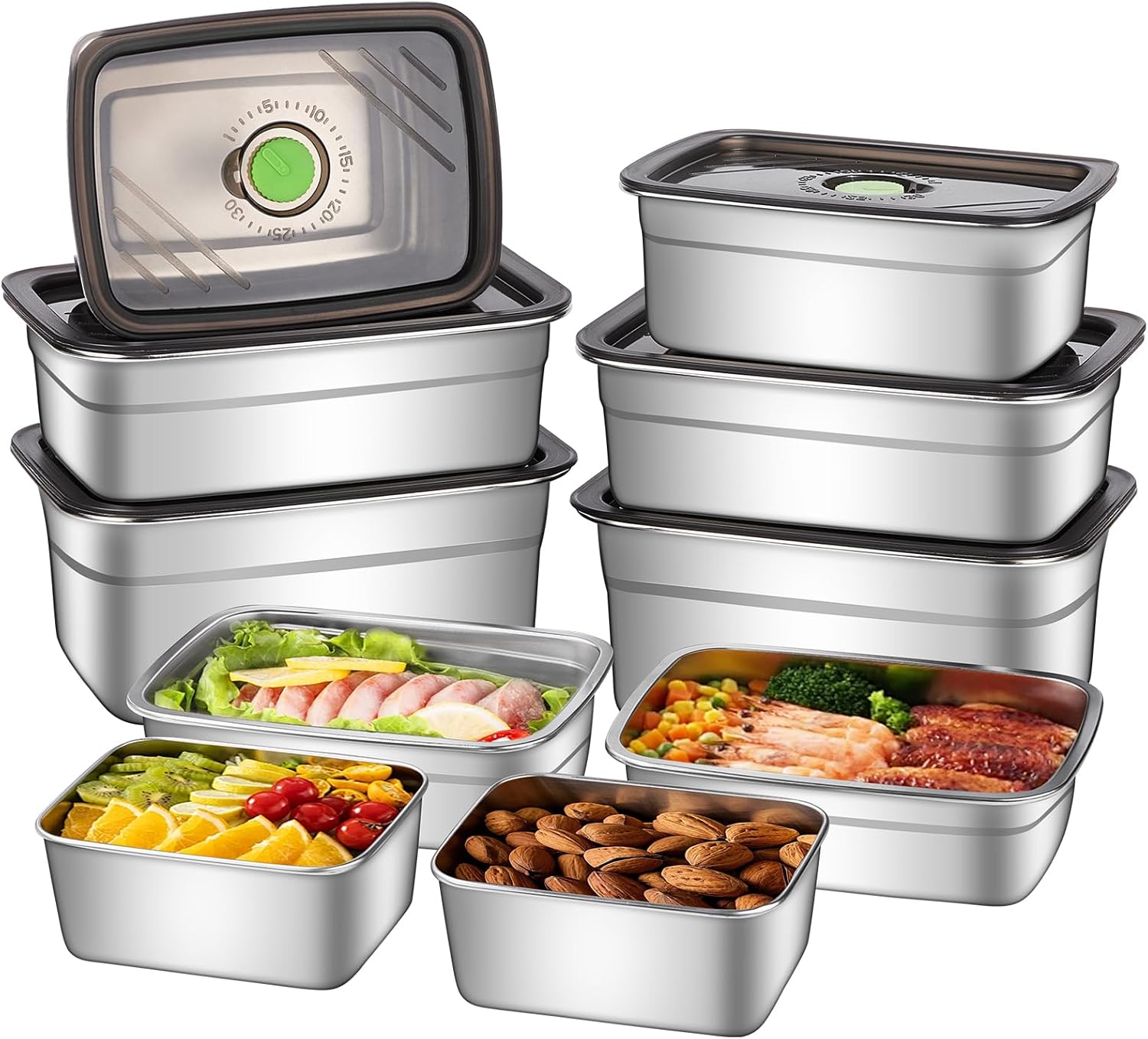 Aldernest 10-Piece Stainless Steel Food Storage Container Set with Airtight Lids - Durable