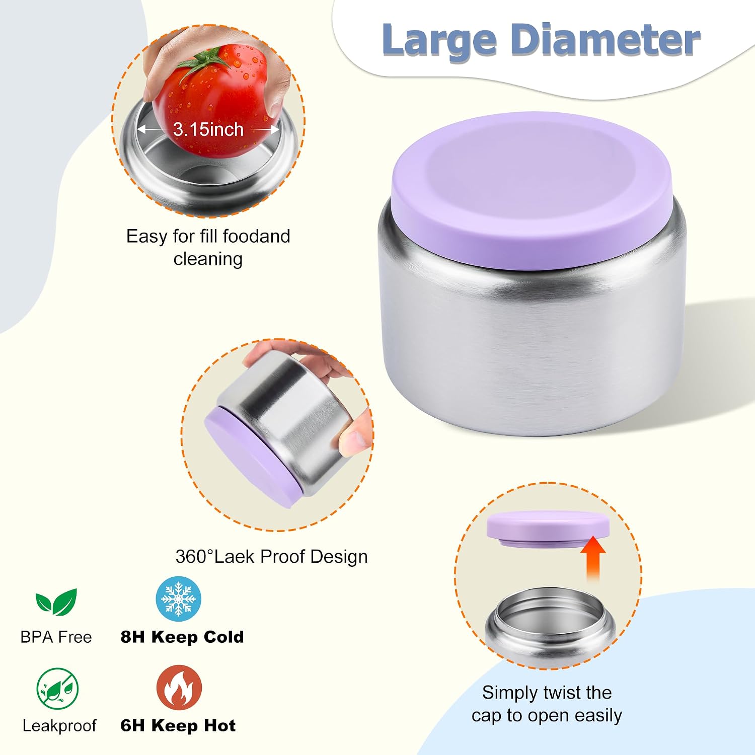 Aldernest Bento Lunch Box for Kids with 8oz Soup Thermo, 1.52 kg, Purple