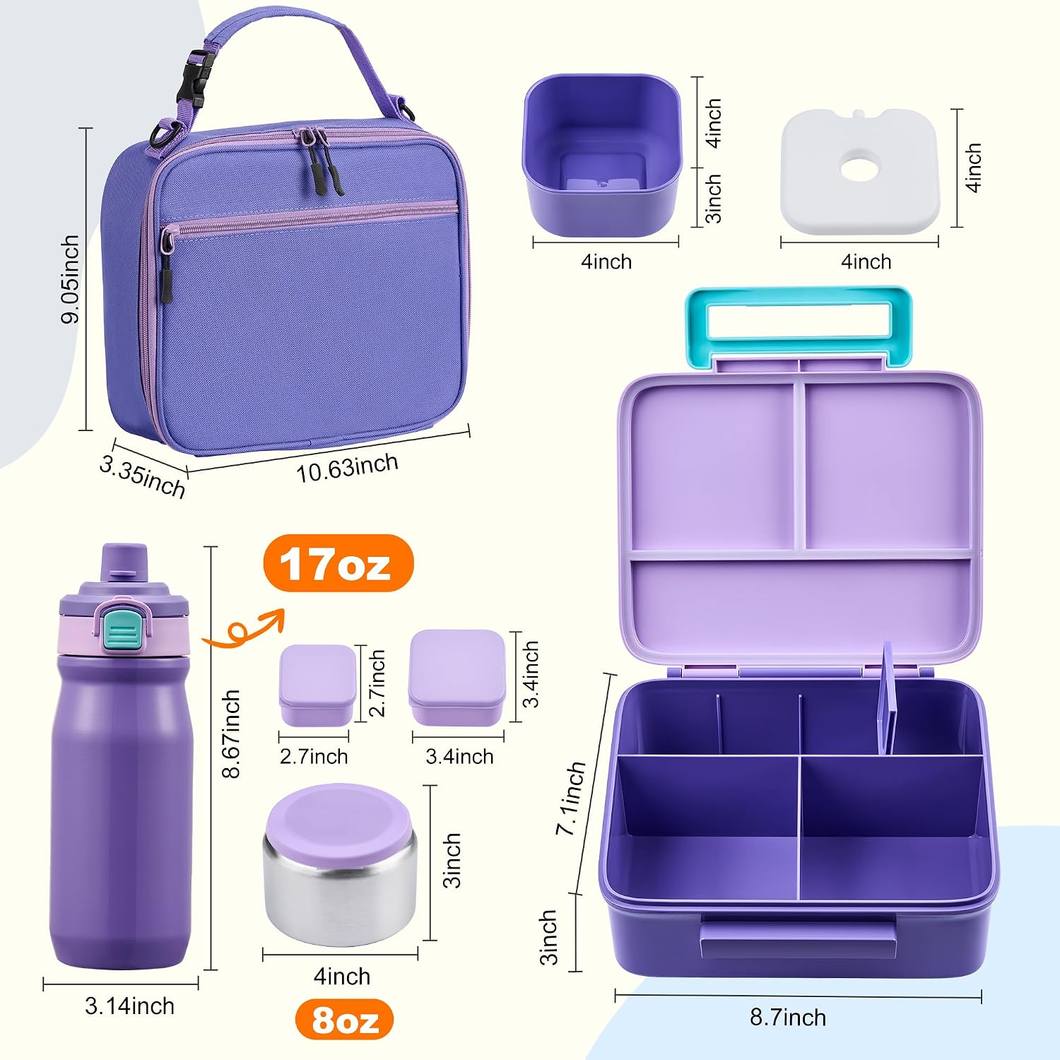 Aldernest Bento Lunch Box for Kids with 8oz Soup Thermo, 1.52 kg, Purple