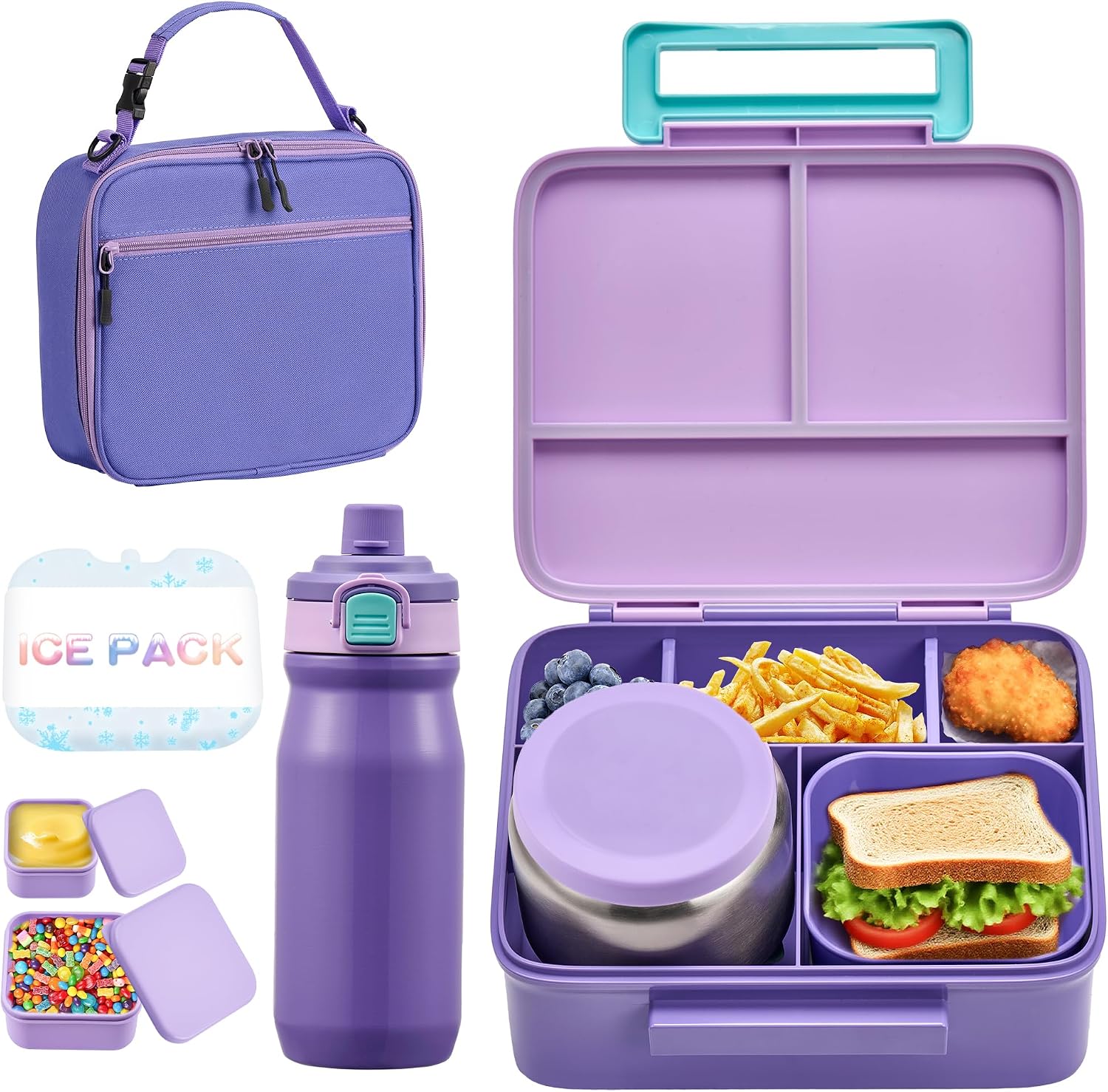 Aldernest Bento Lunch Box for Kids with 8oz Soup Thermo, 1.52 kg, Purple