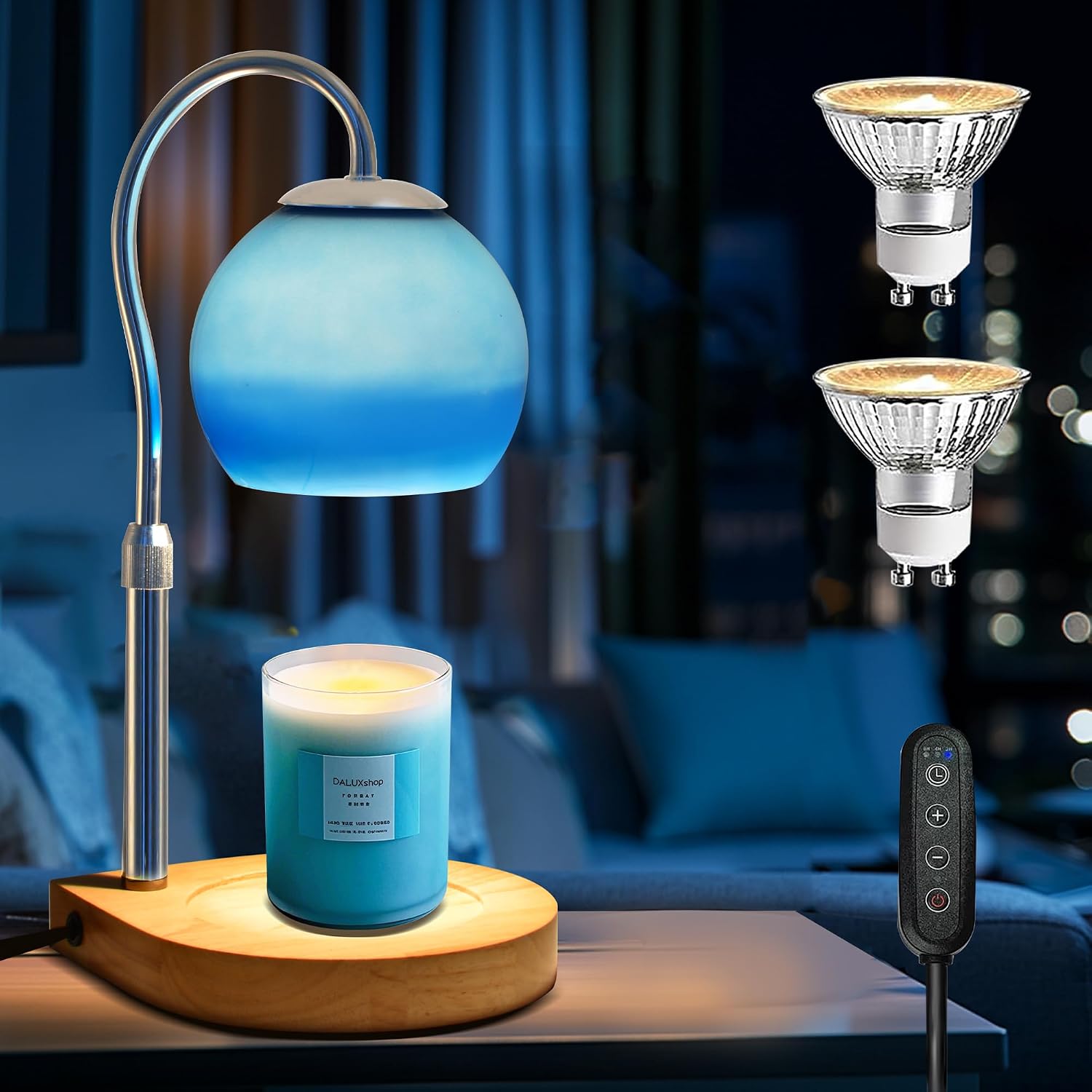 VelloHome Candle Warmer Lamp with Timer 2H/4H/8H, Adjustable Height, Ocean, 0.99 kg
