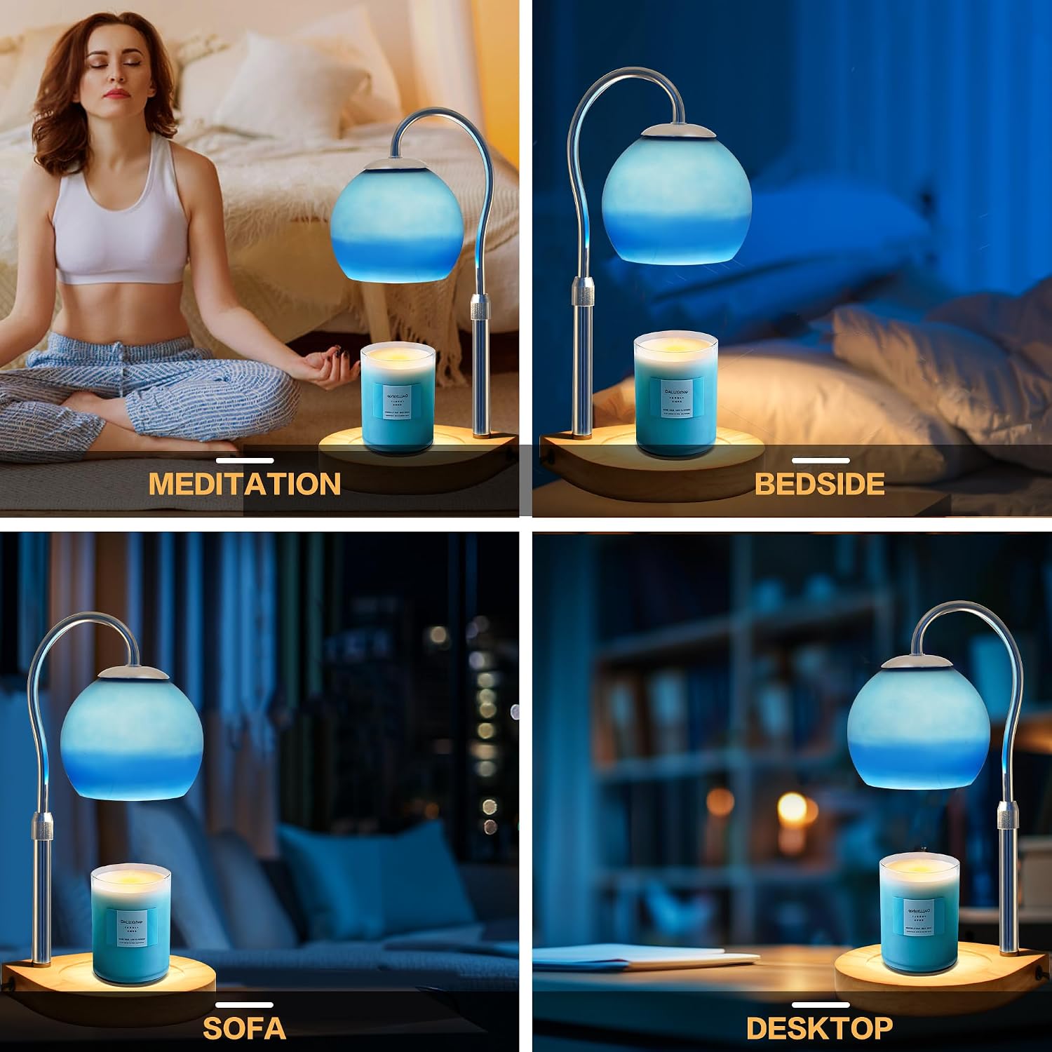VelloHome Candle Warmer Lamp with Timer 2H/4H/8H, Adjustable Height, Ocean, 0.99 kg