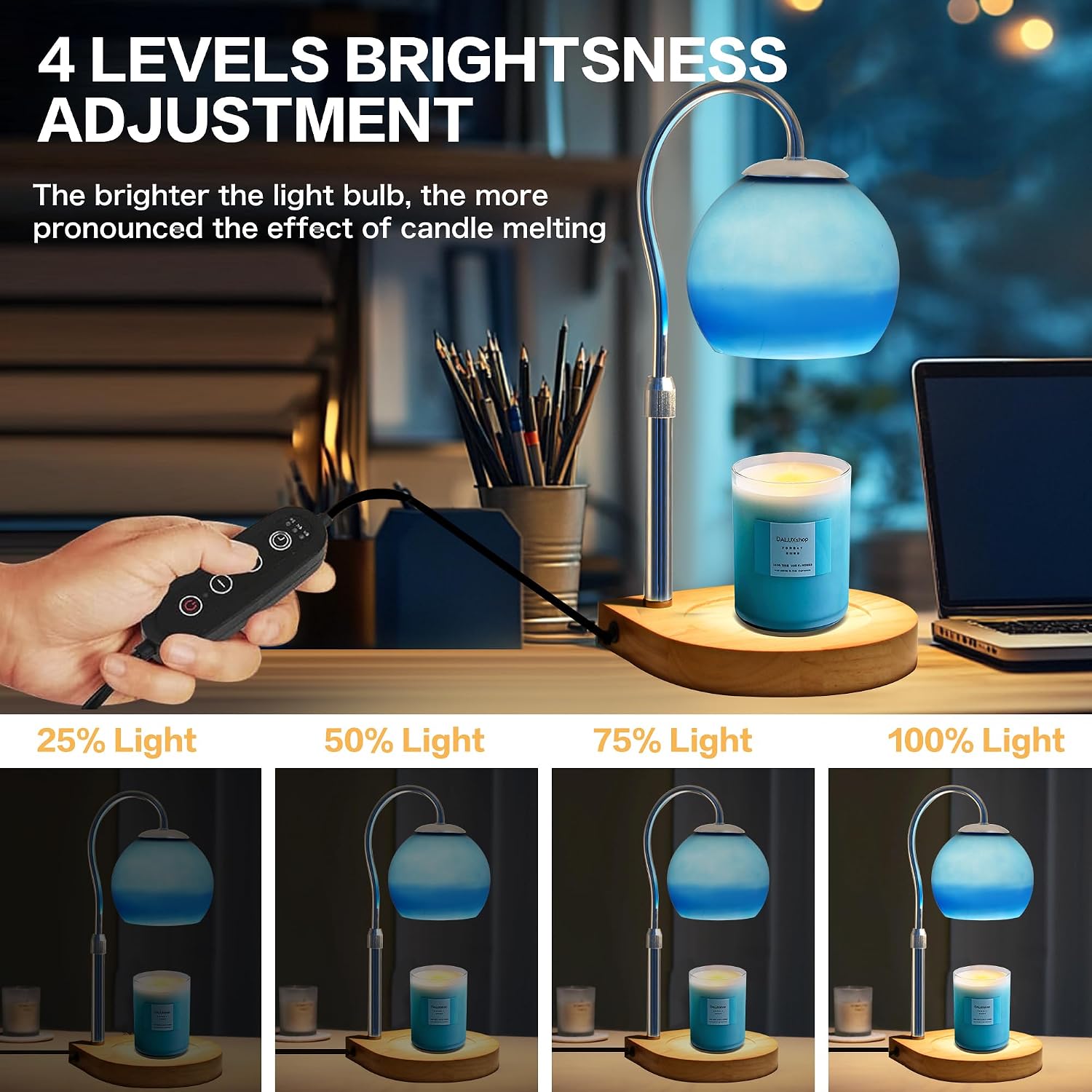 VelloHome Candle Warmer Lamp with Timer 2H/4H/8H, Adjustable Height, Ocean, 0.99 kg