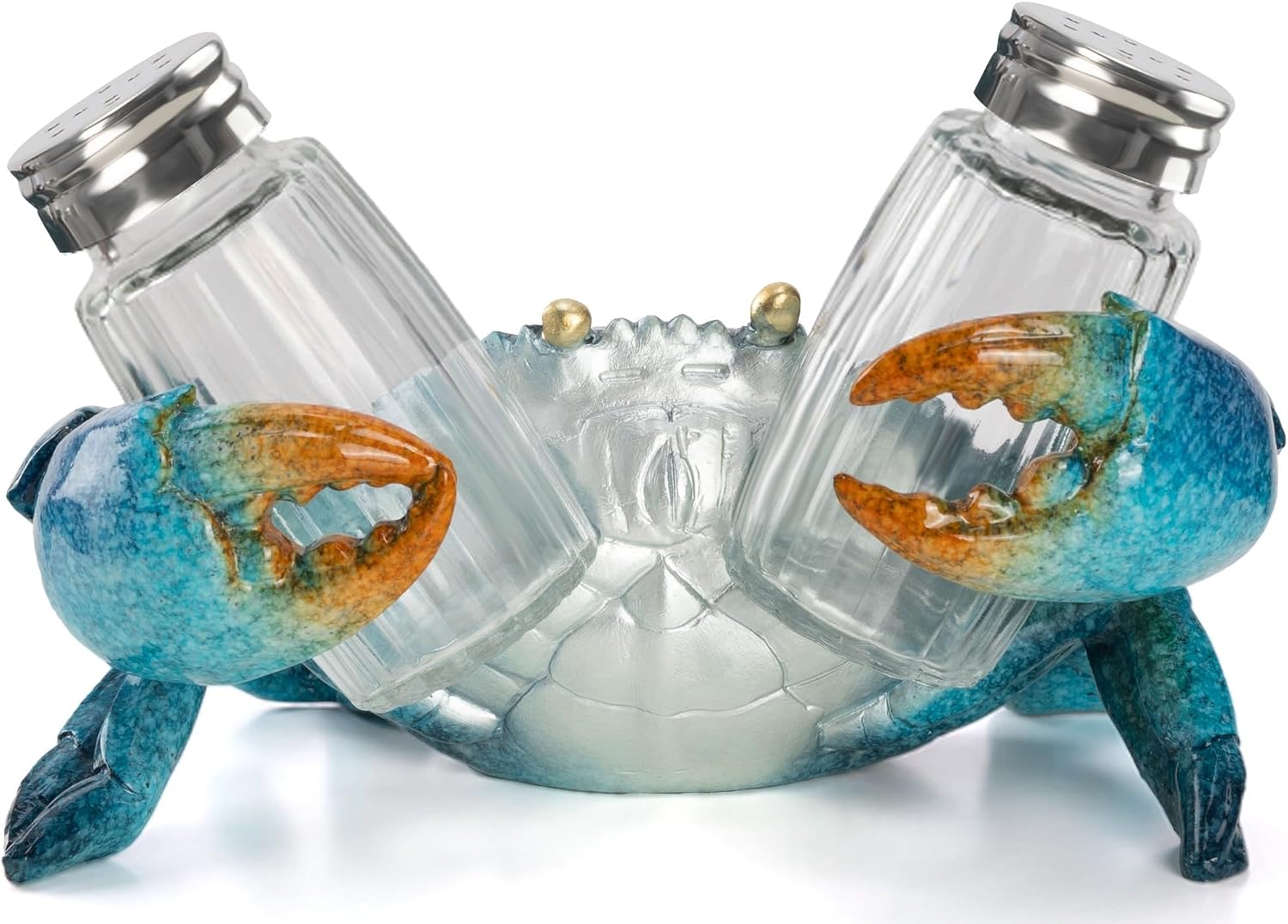 VelloHome Blue Crab Salt and Pepper Shaker Holder Beach Coastal Kitchen Decor, 16 ounces