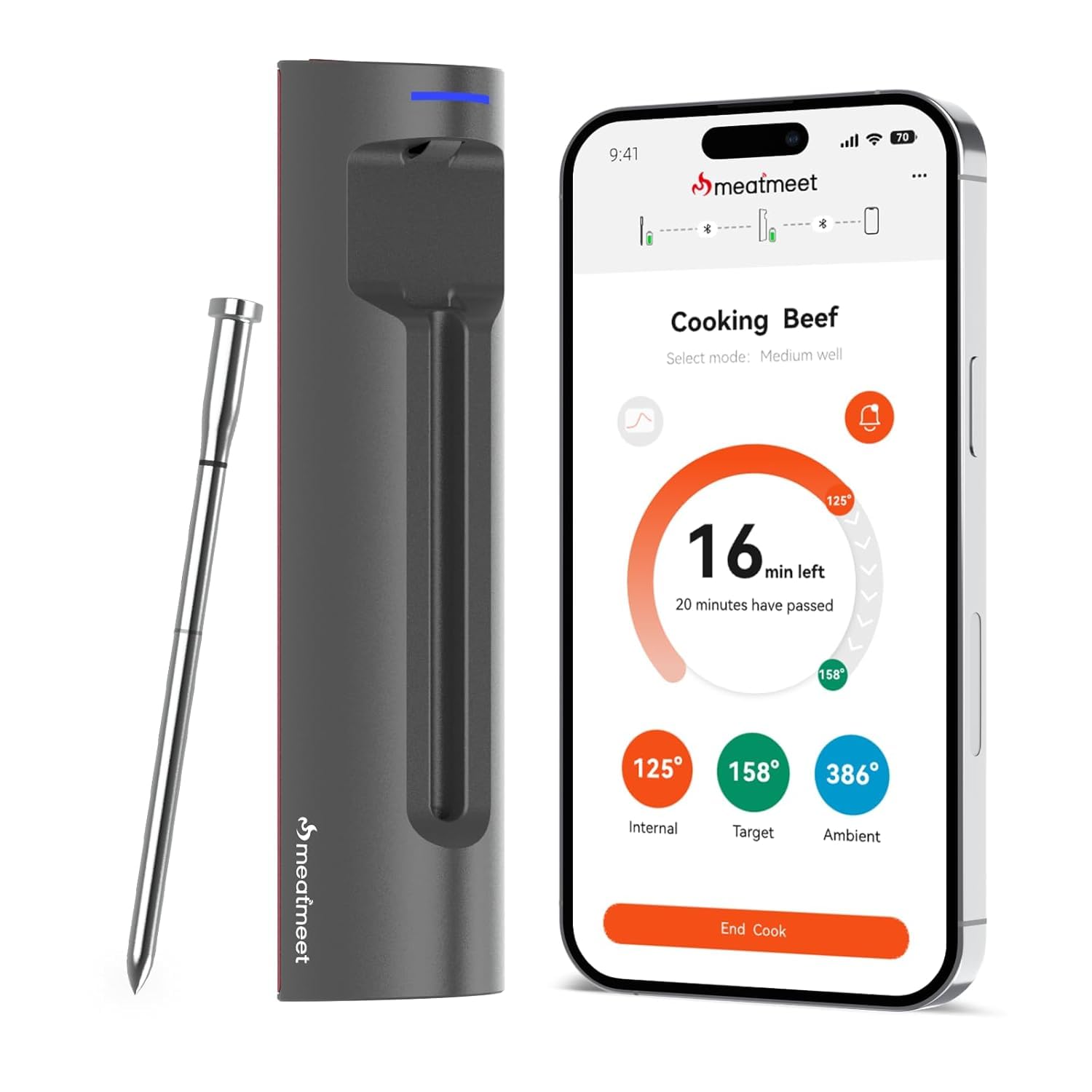 Aldernest Wireless Meat Thermometer Digital, ±0.18℉ Accuracy with 6 Sensors, 227 g, Dark Grey