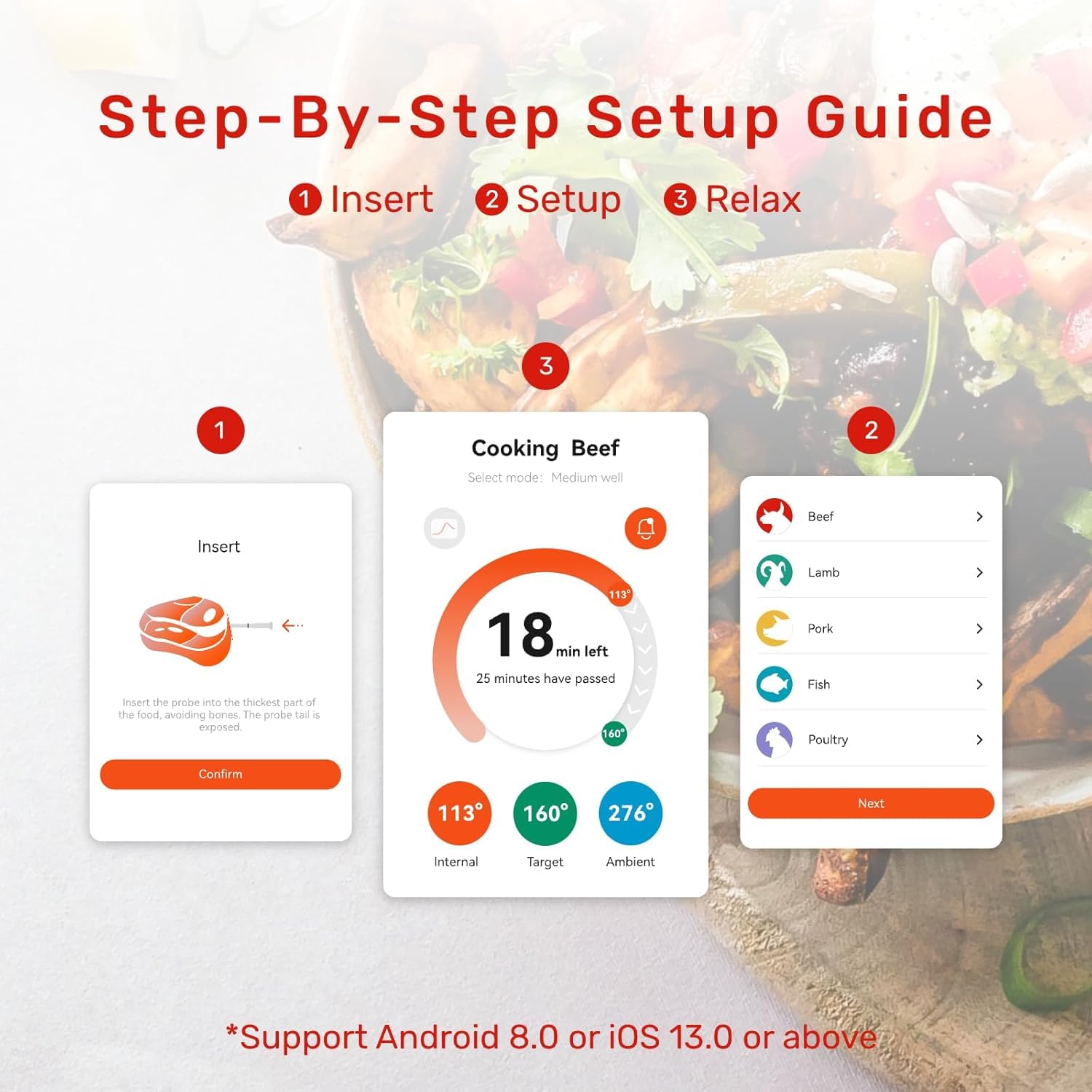 Aldernest Wireless Meat Thermometer Digital, ±0.18℉ Accuracy with 6 Sensors, 227 g, Dark Grey