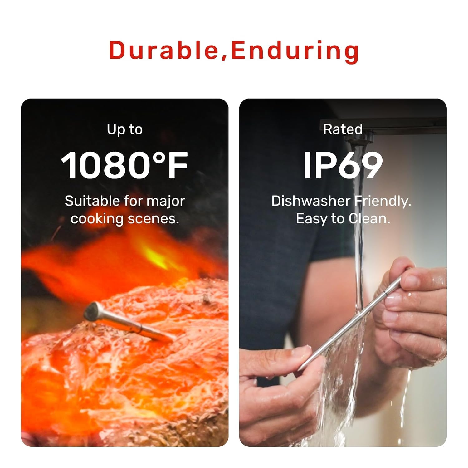 Aldernest Wireless Meat Thermometer Digital, ±0.18℉ Accuracy with 6 Sensors, 227 g, Dark Grey
