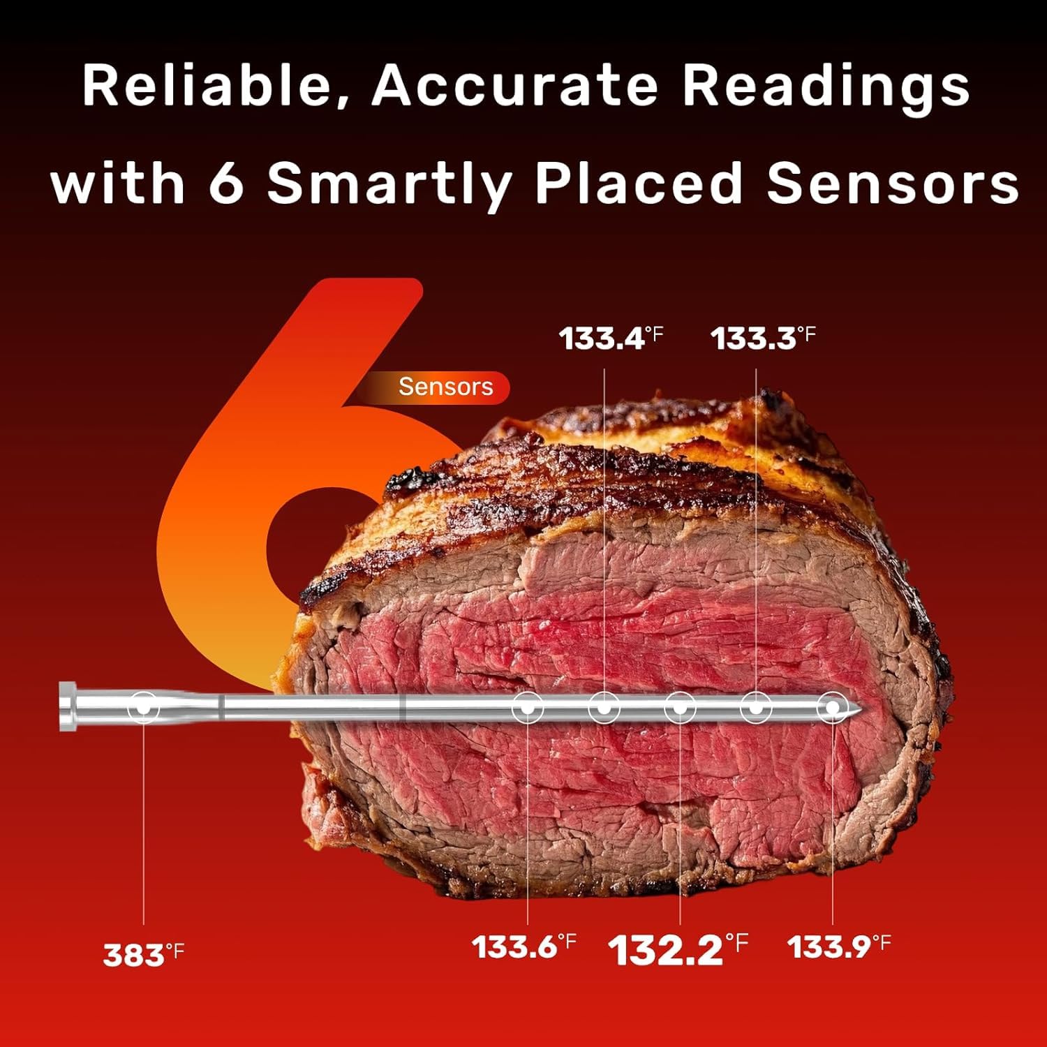 Aldernest Wireless Meat Thermometer Digital, ±0.18℉ Accuracy with 6 Sensors, 227 g, Dark Grey